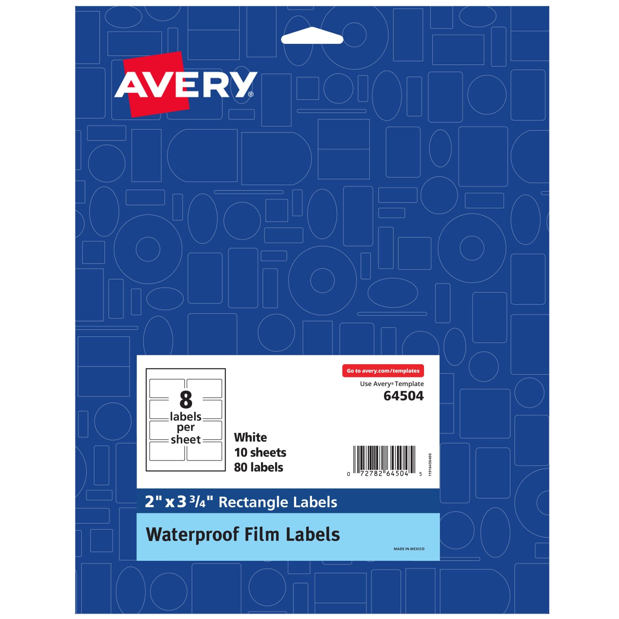 Avery Durable Waterproof Oil-Resistant Film Labels with Sure Feed Technology, 2" x 3.75", Laser/Pigment-Inkjet, 80 Labels (64504)