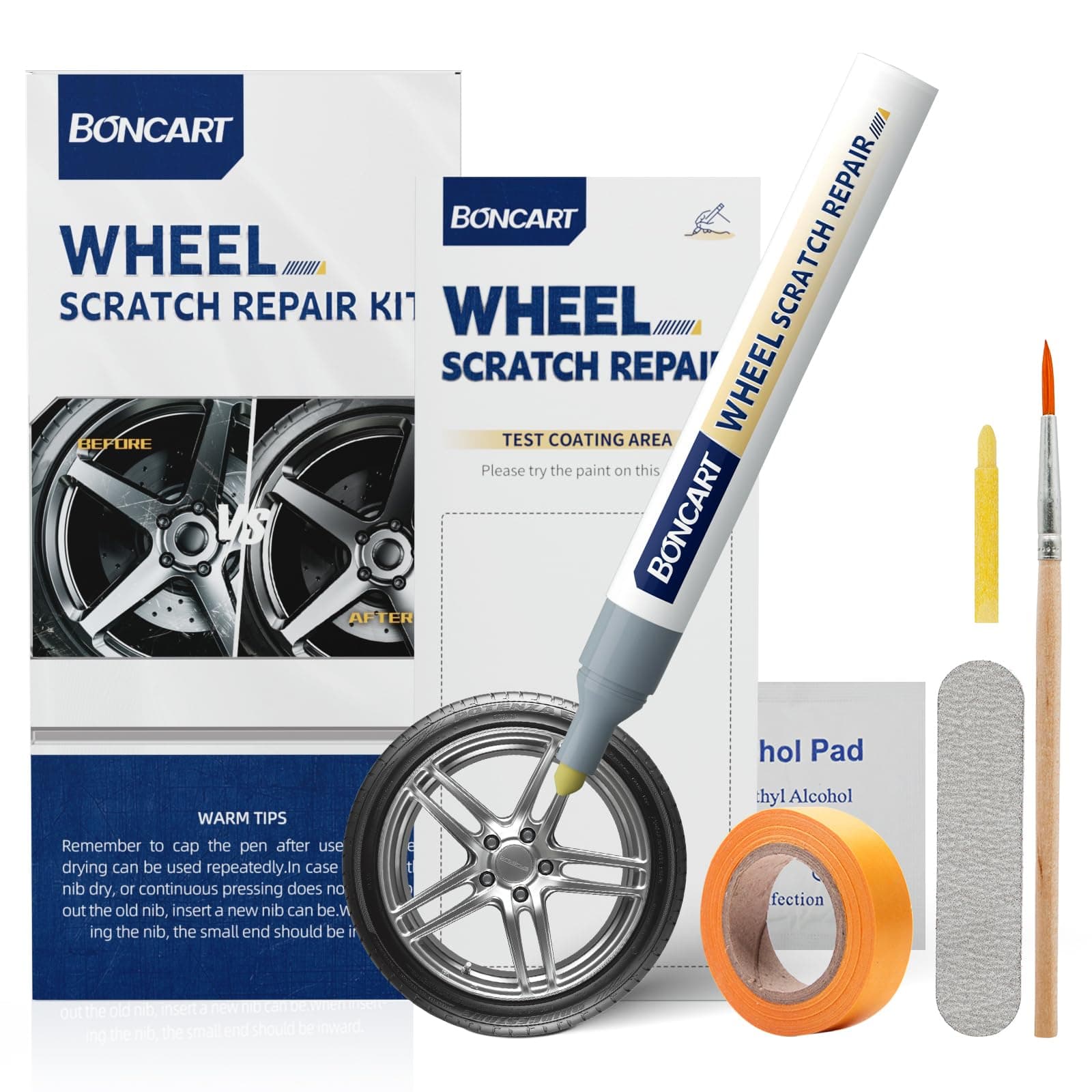Wheel Scratch Repair Kit, Rim Touch Up Paint, Rim Paint Wheel Paint Pen, Silver Rim Repair Kit for Curb Rash, Metal Paint for Car Wheel Scratch Quick Repair（Silver）
