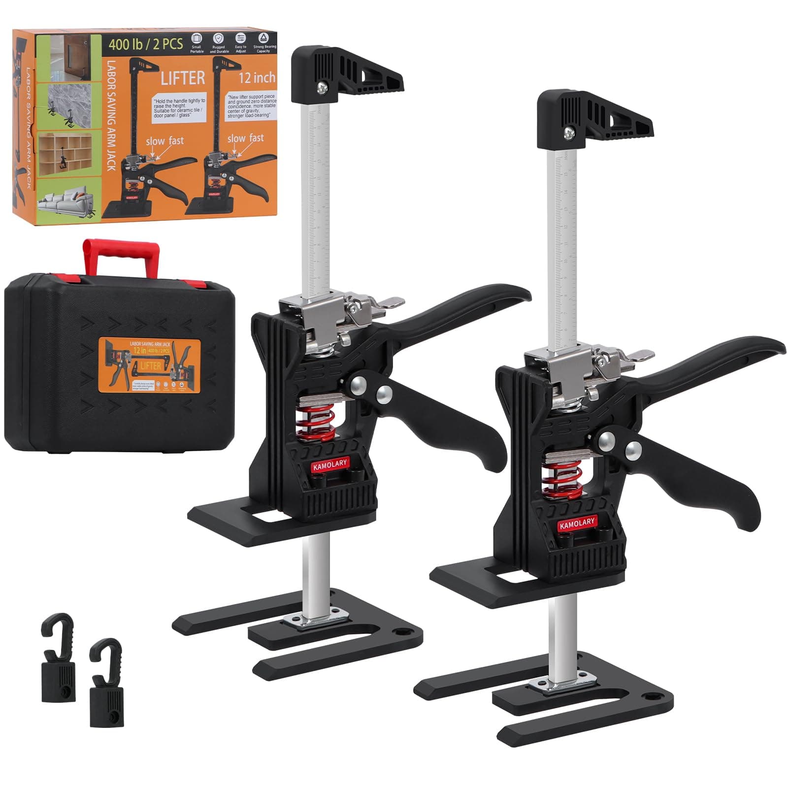 Hand Lifting Jack Tool, Labor Saving Arm, Hand Lifting Jack Tool for Level Adjusting, Furniture Lifter, Drywall Lifts, Precise Control Slow Descent, 12inch 400lb 2PCS