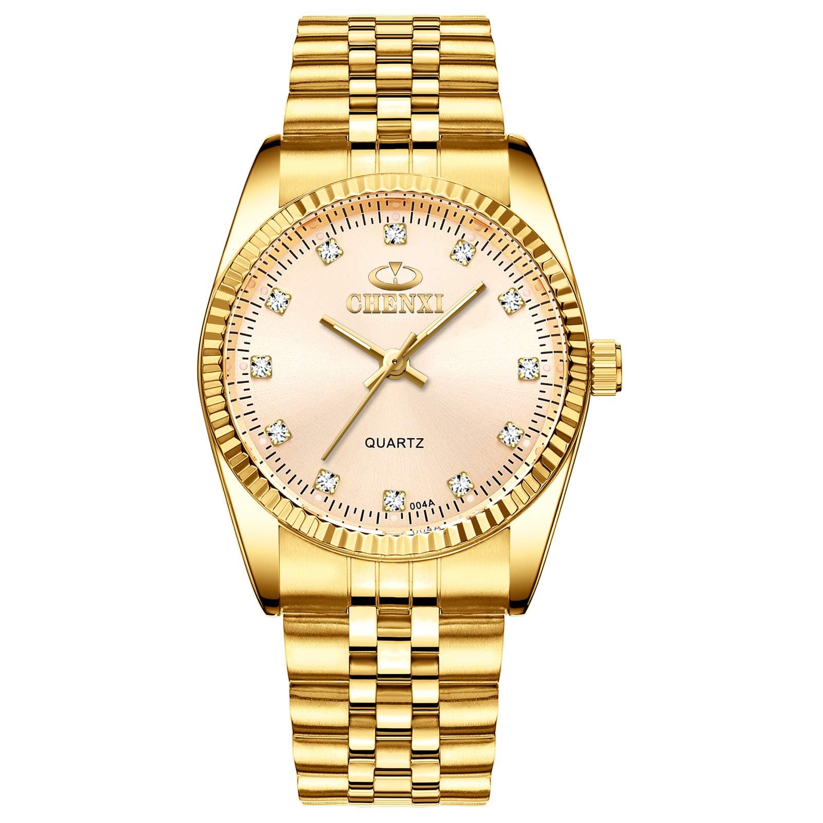Fq-043 Classic Golden Stainless Steel Male Female Crystals Quartz Wrist Watches for Man Woman Gold