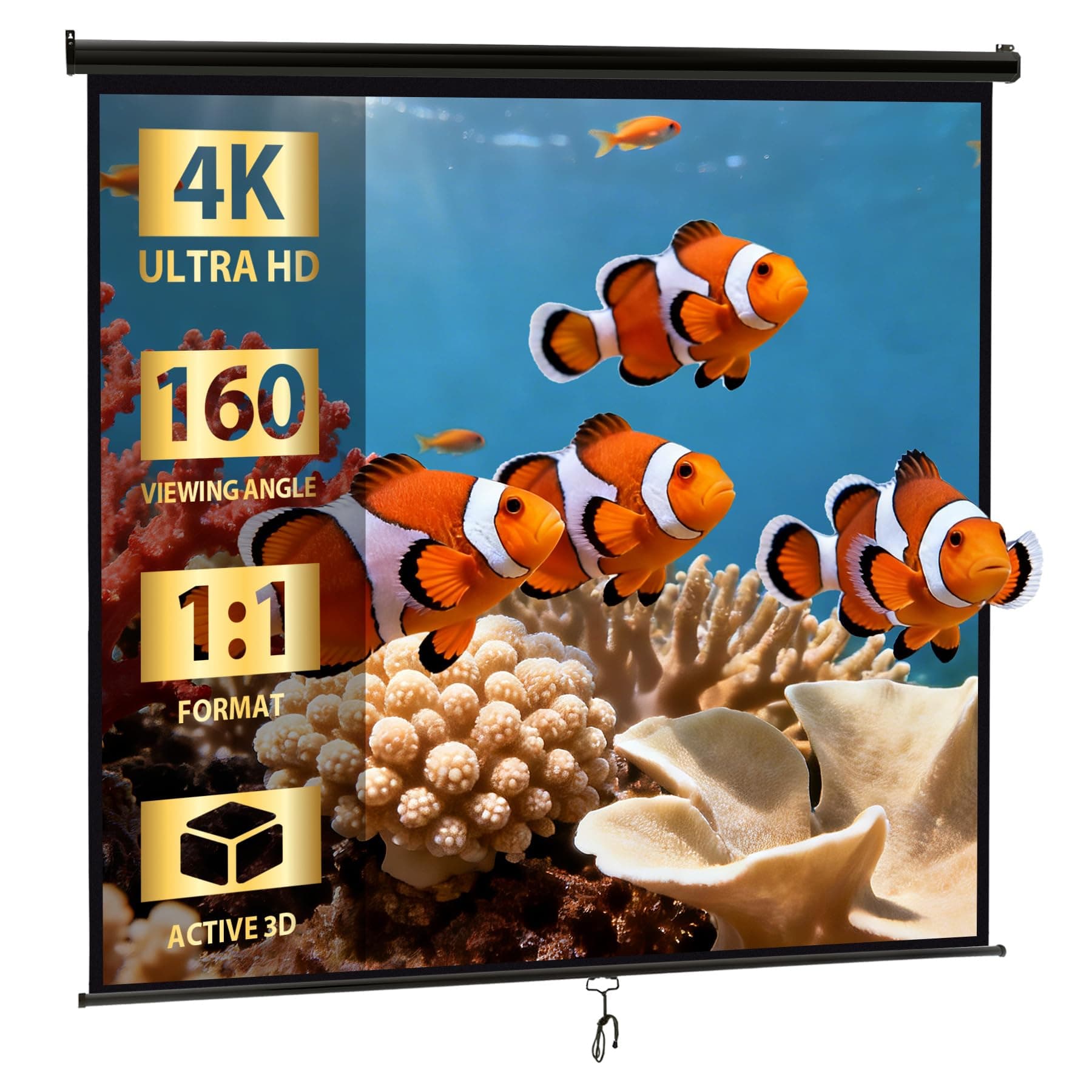 SUPER DEAL 120'' Projector Screen Projection Screen Manual Pull Down HD Screen 1:1 Format for Home Cinema Theater Presentation Education Outdoor Indoor Public Display, Black