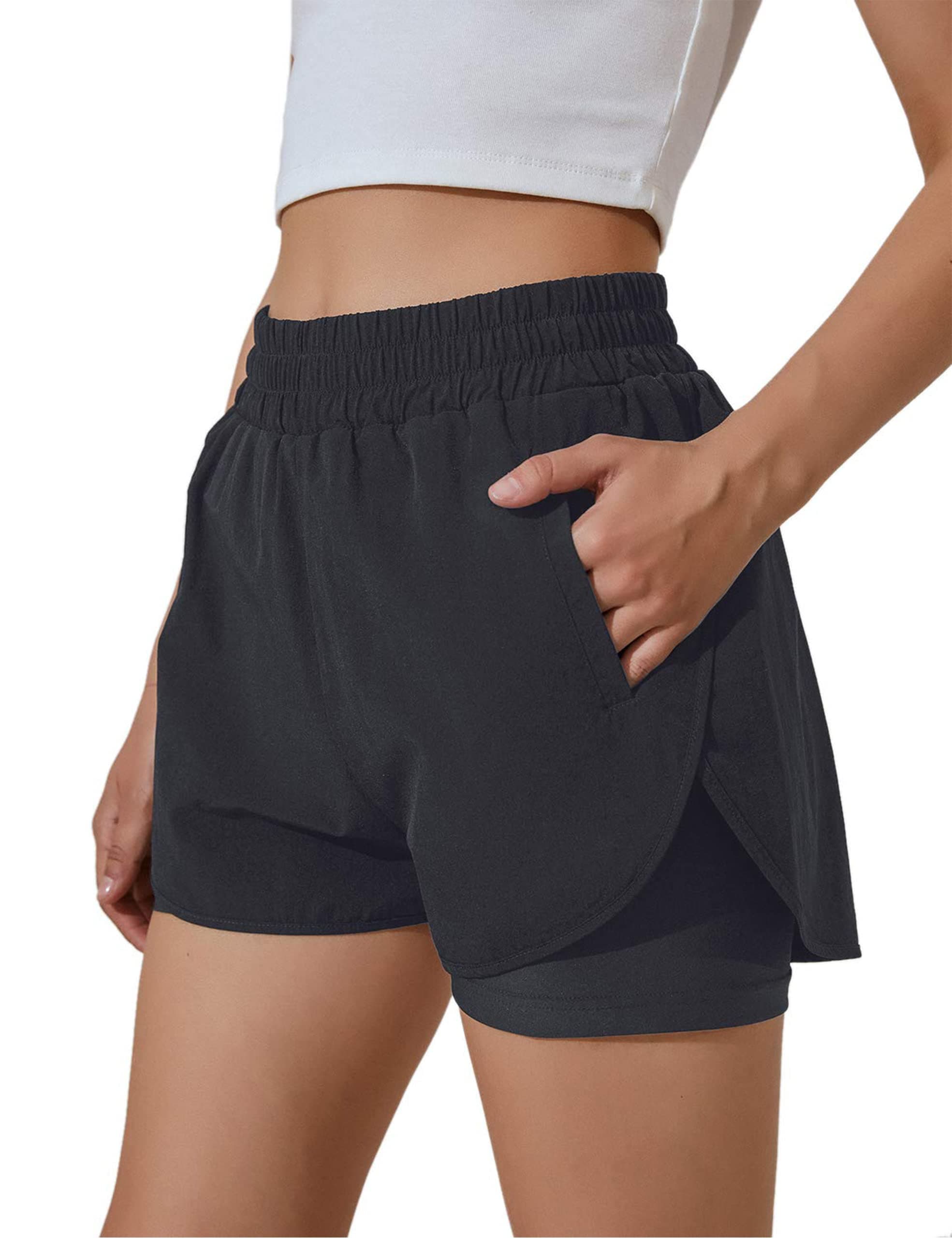 BMJL Women's Running Short Elastic Waistband High Waisted Short Pocket Sporty Workout Short Gym Athletic Short Pant