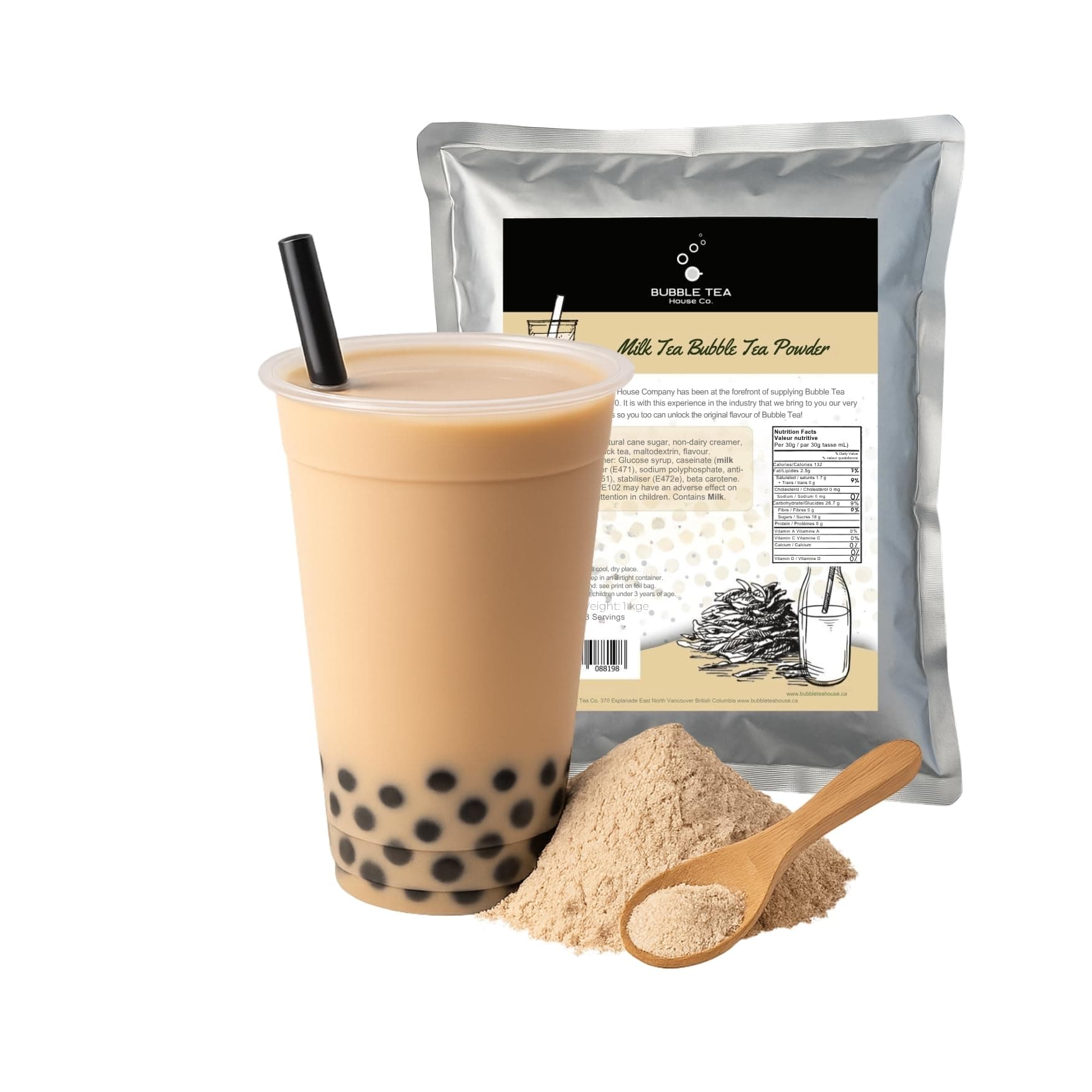 Milk Tea Flavoured Bubble Tea Powder 1 kg, 33 Servings - Make Bubble Tea at Home - Ideal for Frappes, Coffee, Boba Tea, Milkshakes - Gluten Free, Halal Certified
