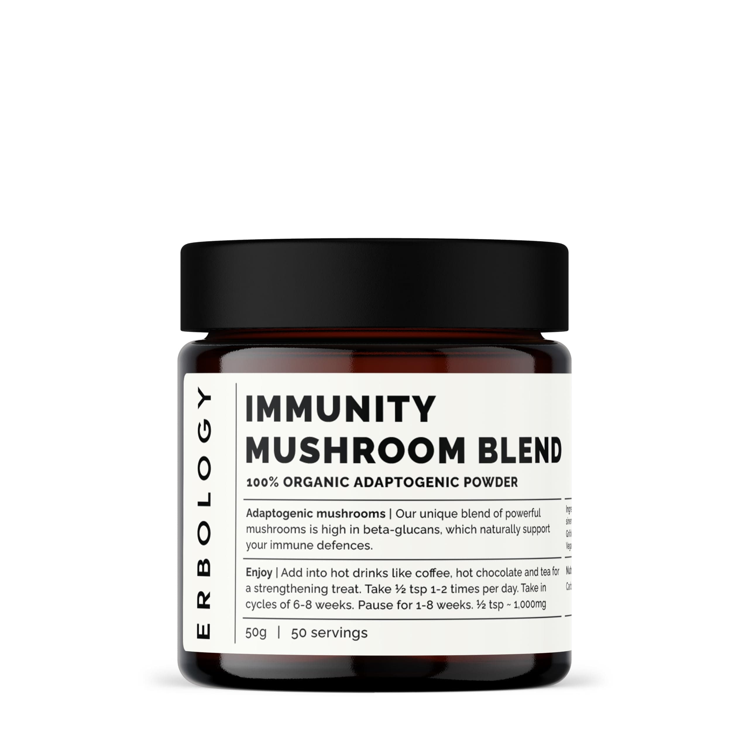 Organic Immunity Mushroom Complex 50 Servings - High in Beta-glucans - Reishi, Cordyceps, Lion's Mane - Small Batch - Sustainably Grown in Europe - Vegan - Non-GMO - No Added Fillers