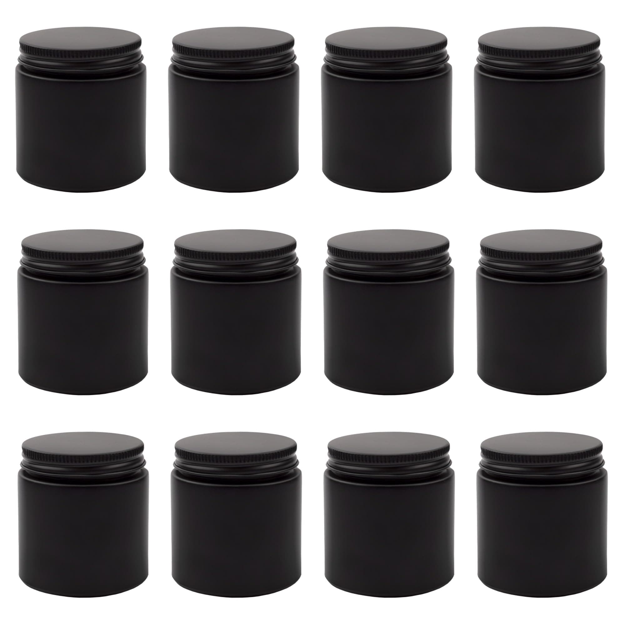 Cornucopia 4oz Black Coated Glass Jars (12-Pack); Cosmetic Jars with Black Metal Lids and Black Matte Exterior, 4-Ounce