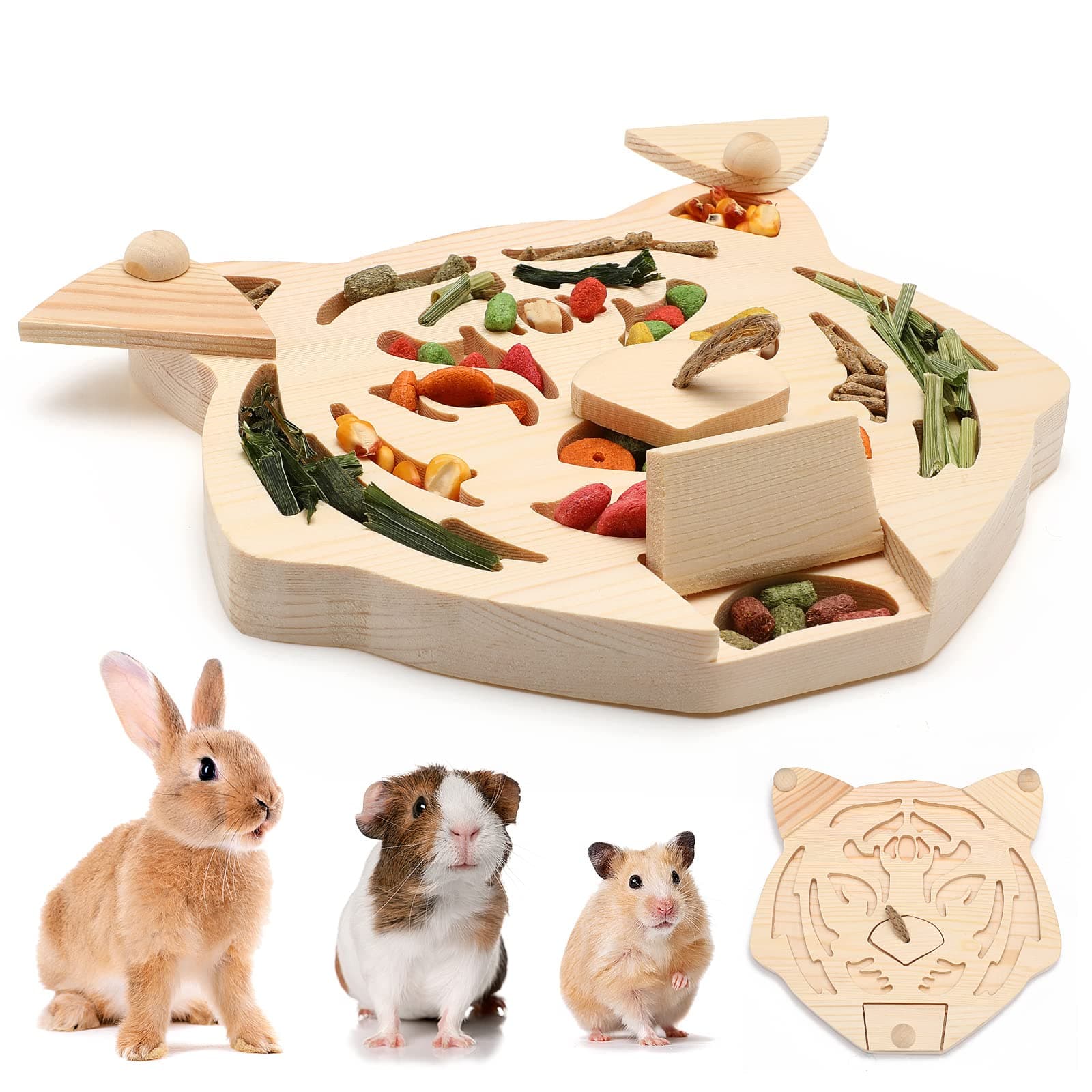 Sieral Wooden Enrichment Foraging Toy for Small Pet 7.7''x 7.1'' Interactive Hide Treats Puzzle Rabbit Small Animal Mental Stimulation Boredom Toys for Guinea Pig Hamster Bunny Rat Chinchilla