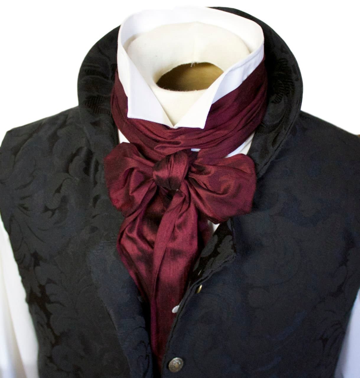 Elegantascot Men's Handmade Extra-Long Slim Regency Dupioni Silk Tie Maroon