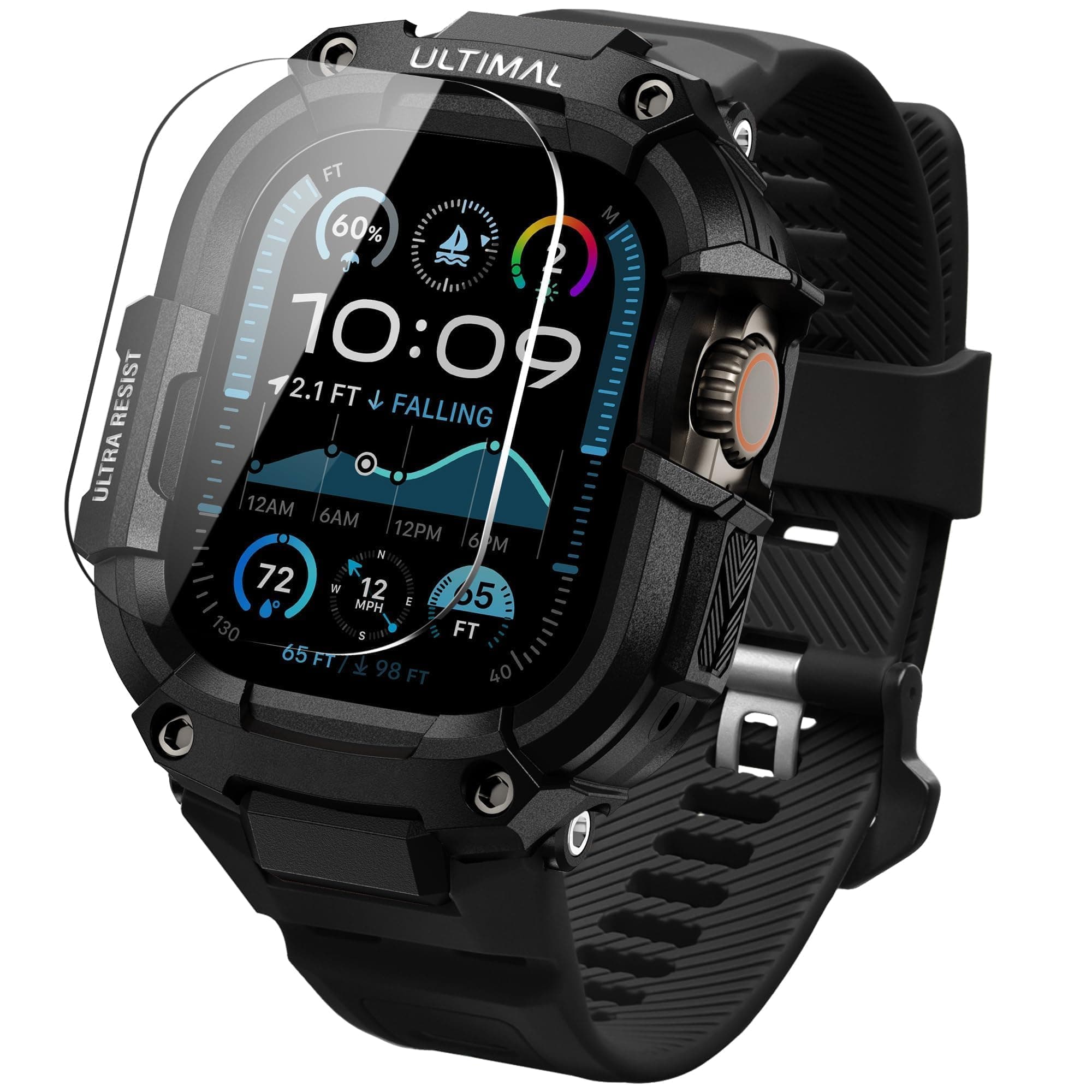 ULTIMAL Rugged Band with Case for Apple Watch 49mm, Military-Grade Shockproof Protective Strap for Men, All-in-One Outdoor Sport Watch Band Compatible with Apple watch Ultra 3/2/1 (Black)