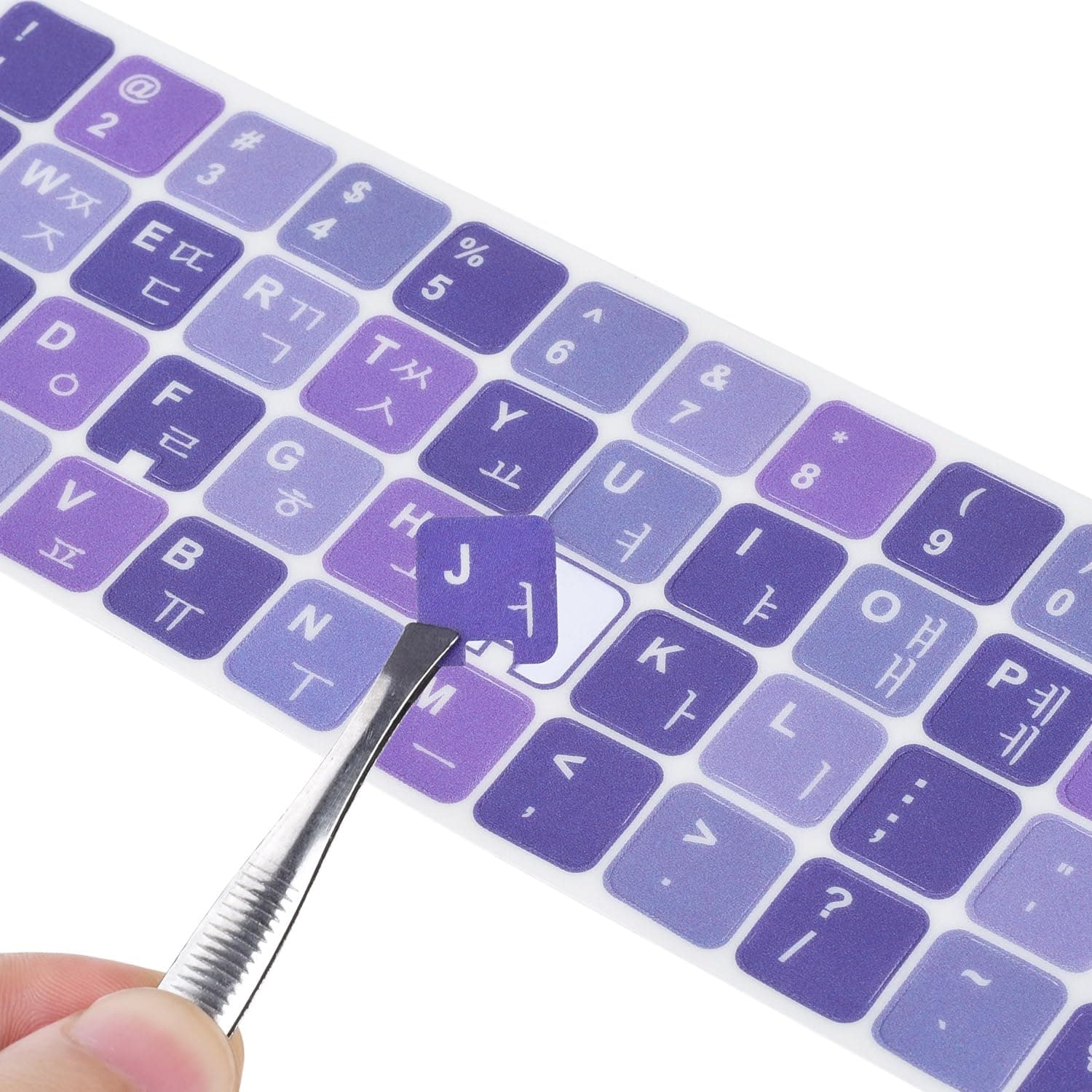 DAMMOMKO 2Pack Korean-English Keyboard Stickers, Purple Background, White Lettering, Compatible with Notebooks, Desktops, Laptops, Wired & Wireless Keyboards, Vinyl Material