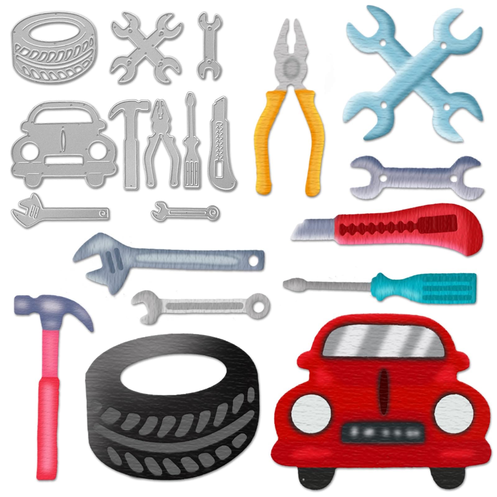 Repair Tools Cutting Die Maintenance Tool Car Hammer Screw Die Cuts for Card Making Father's Day Dies for Decoupage DIY Scrapbooking Photo Album Card Craft Birthday Decor Stencil Template Tool
