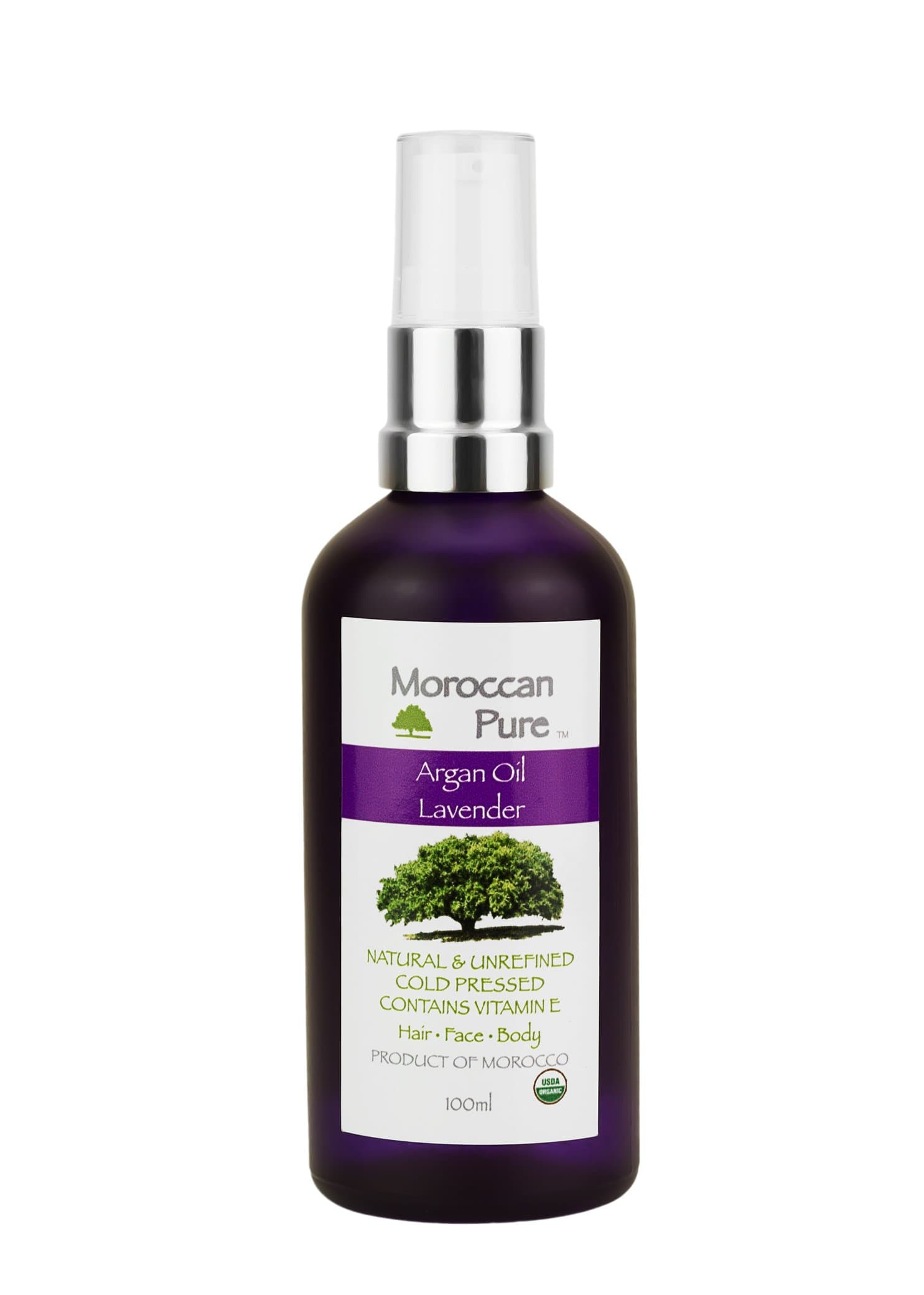 Moroccan Pure Organic, 100% Natural Argan Oil Of Morocco - Deodorised & Cold Pressed Heat Protection Lavender Hair Skin Oil 100ml