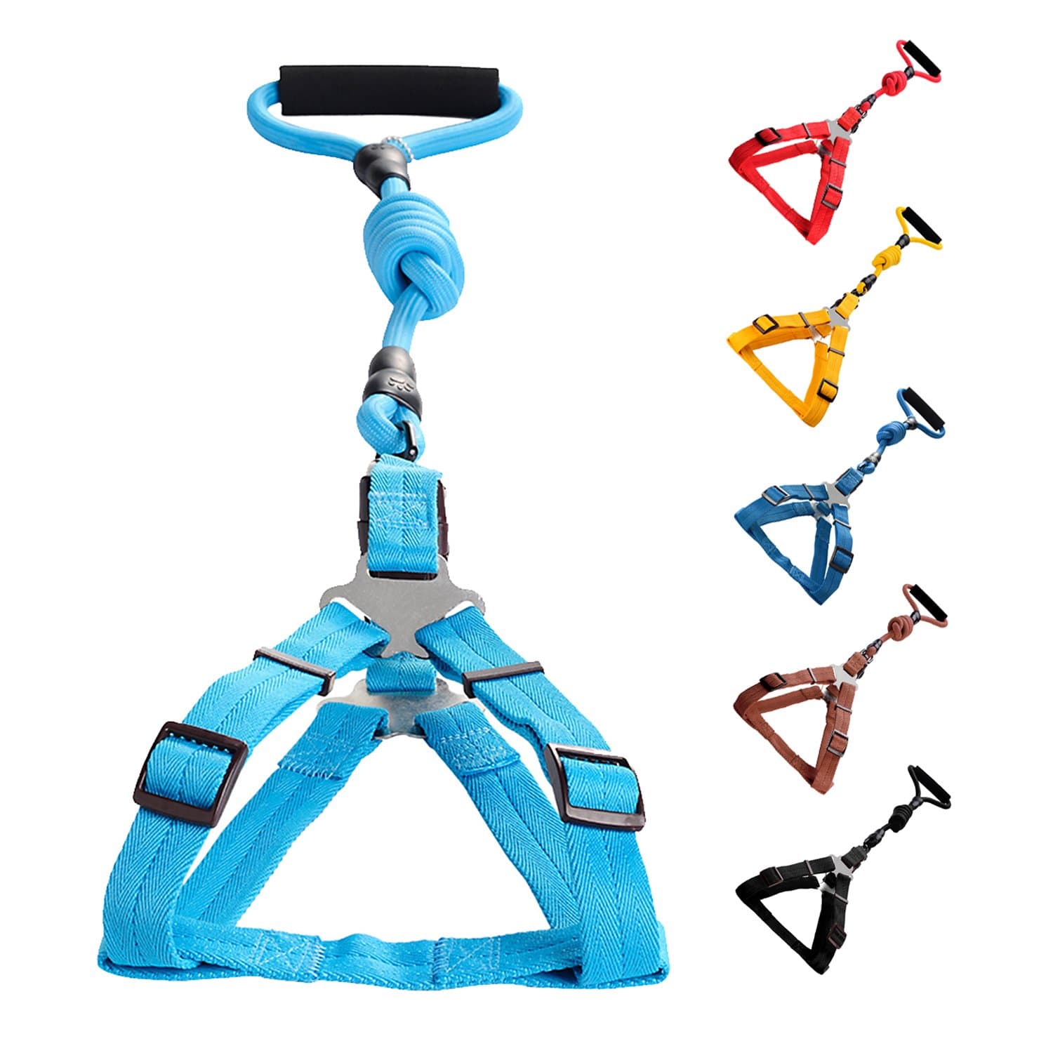 Vicform Dog Harness & Leash Set: Heavy Duty Poly/Nylon Straps/Anti-Twist Leash on Spin Clasp- Durable Braid Leash/Comfort Foam Handle/Bright Colors, Medium,Sky Blue