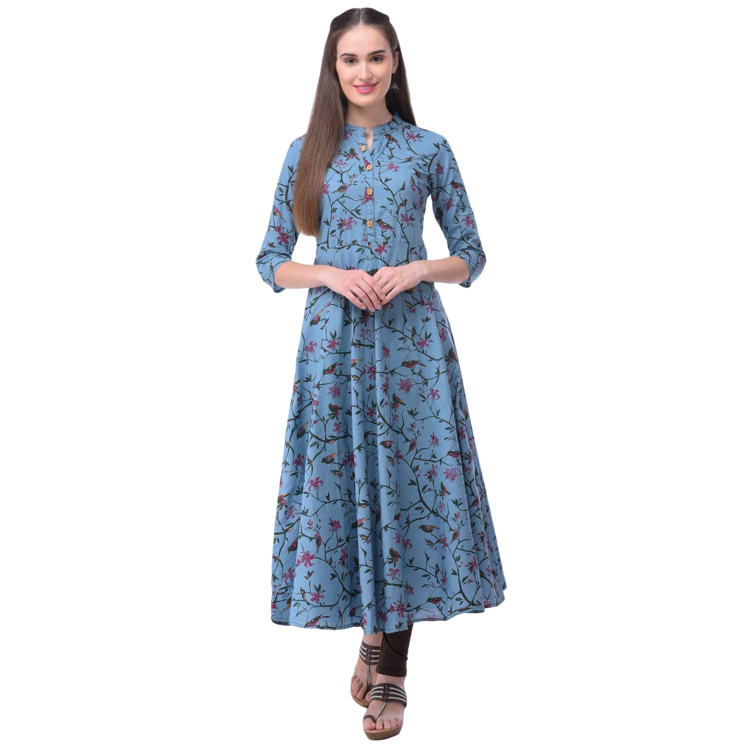 Glam Roots Women's A-Line Cotton Kurta (Baby Blue)