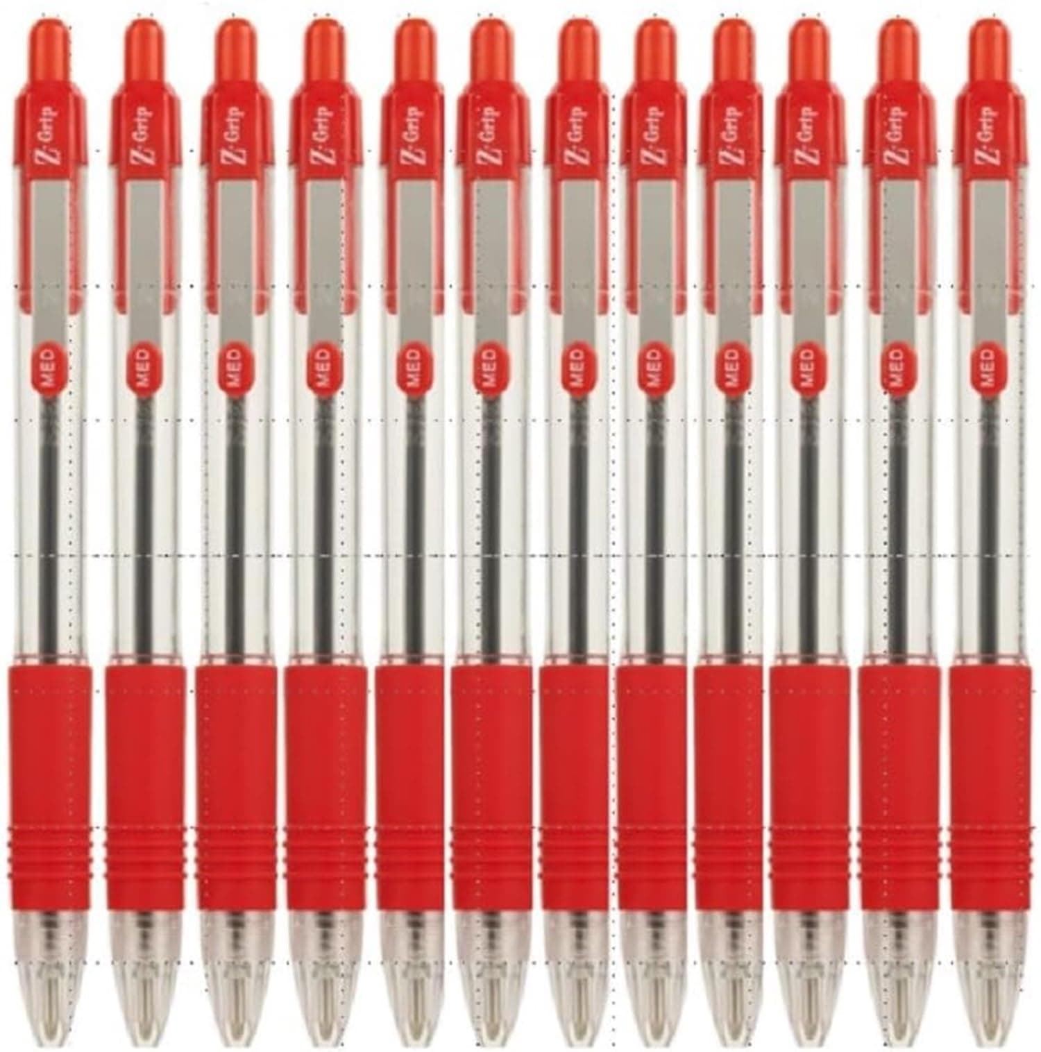 Zebra Z-Grip Medium Retractable Metal Clip Ball Pen - Red (Pack of 12)