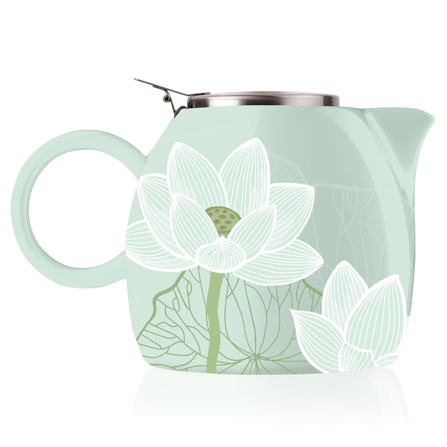 Tea Forte PUGG 24oz Ceramic Teapot with Tea Infuser, Loose Leaf Tea Steeping For Two, Lotus