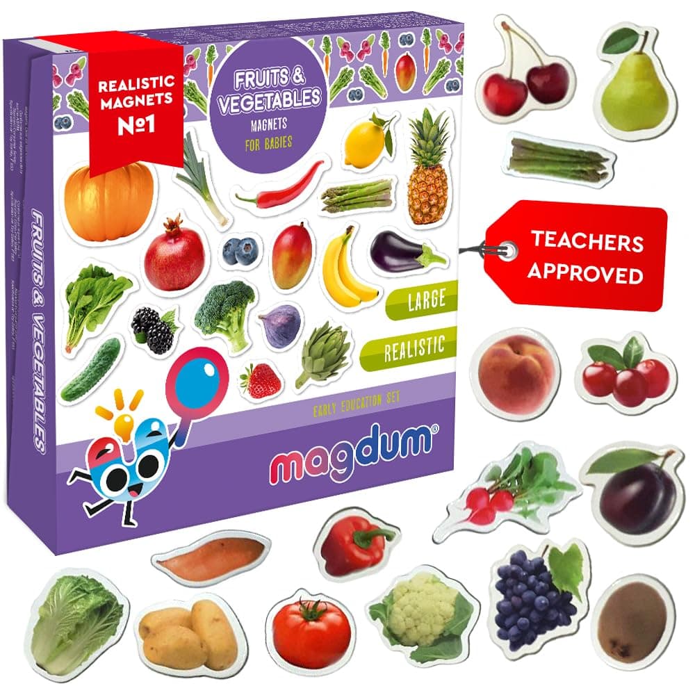 50 Fruit & Berries & Vegetables Photo Magnets Children for Magnetic Board – Magnetic Toy Children – Fridge Magnets Children – Fridge Magnets Set Children – Toy from 3 Years – Learning Games