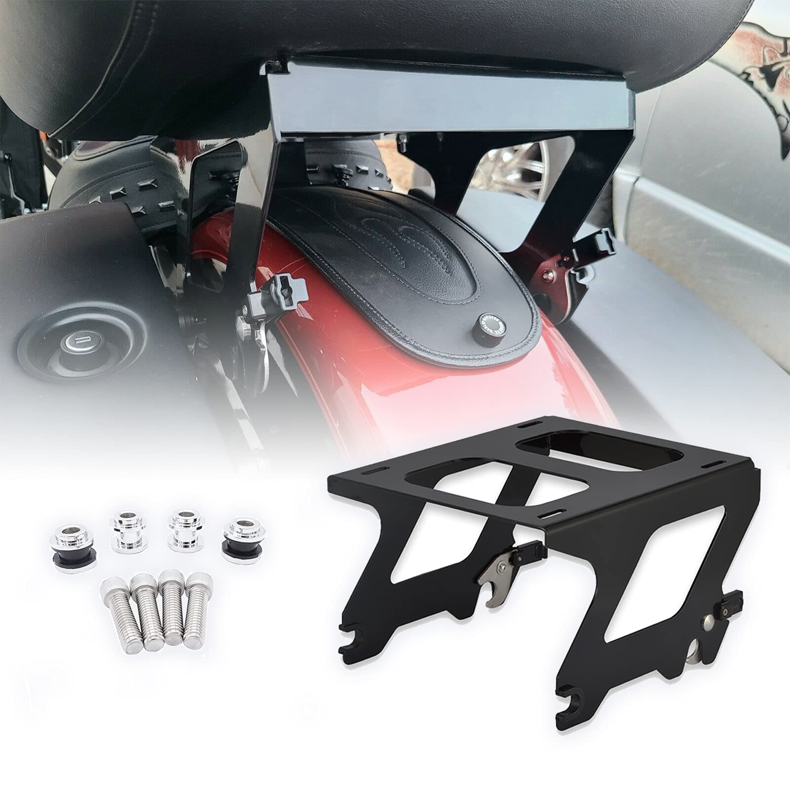 WeiSen Detachable Black Solo Tour Pack Pak Luggage Mount Rack and Docking Hardware Kit Compatible with 2018-UP Harley Softail FLDE FLHC FLHCS FLSL FXBB
