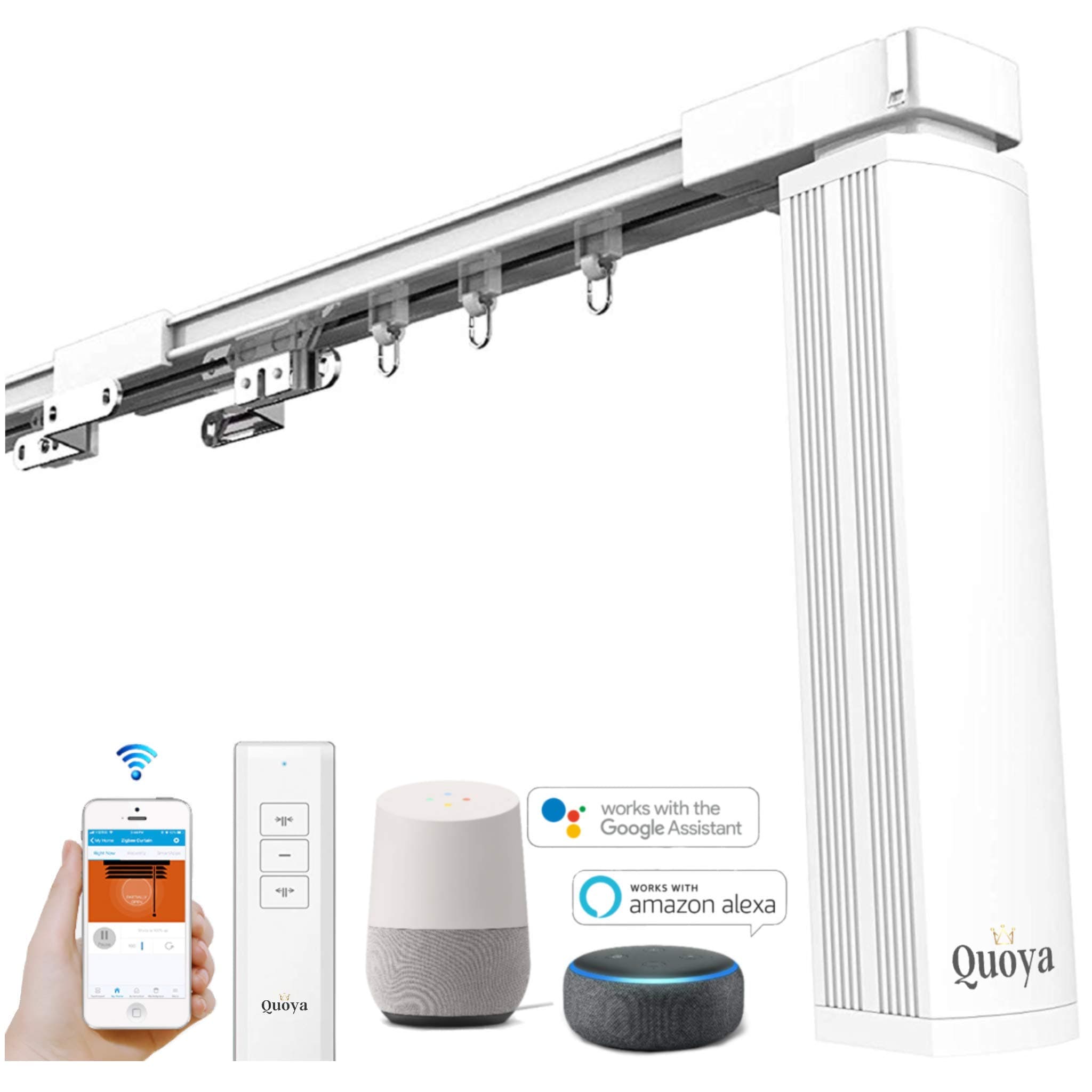 QL500 Smart Curtains System, Electric Curtain Track with Automated Rail【Motorized and Adjustable Tracks/Rod/Pole (up to 7 metres 】【WiFi Motor compatible with Alexa,Google,Siri】