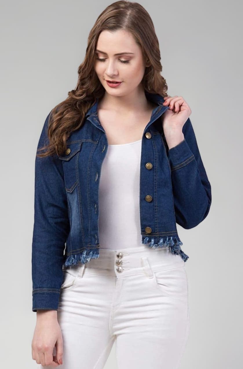 Women Denim Standard Length Full Sleeve Solid Jacket