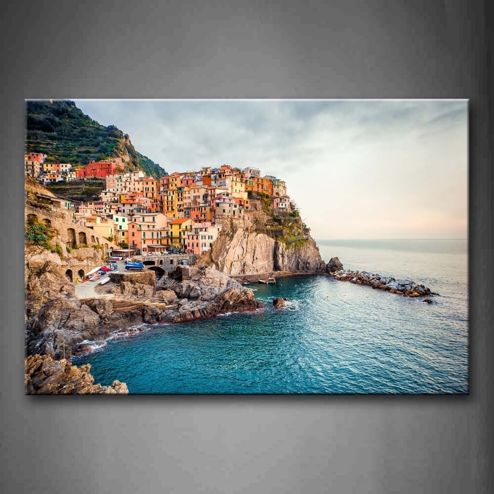 First Wall ArtItaly Cinque Terre Manarola Sea Mediterranean Painting Pictures Print On Canvas City The Picture for Home Modern Decoration