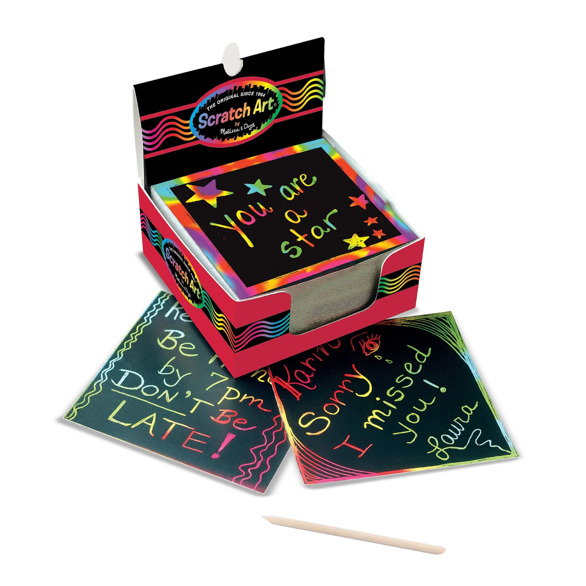 Melissa & Doug Rainbow Scratch Art 125 Count Mini Notes With Wooden Stylus