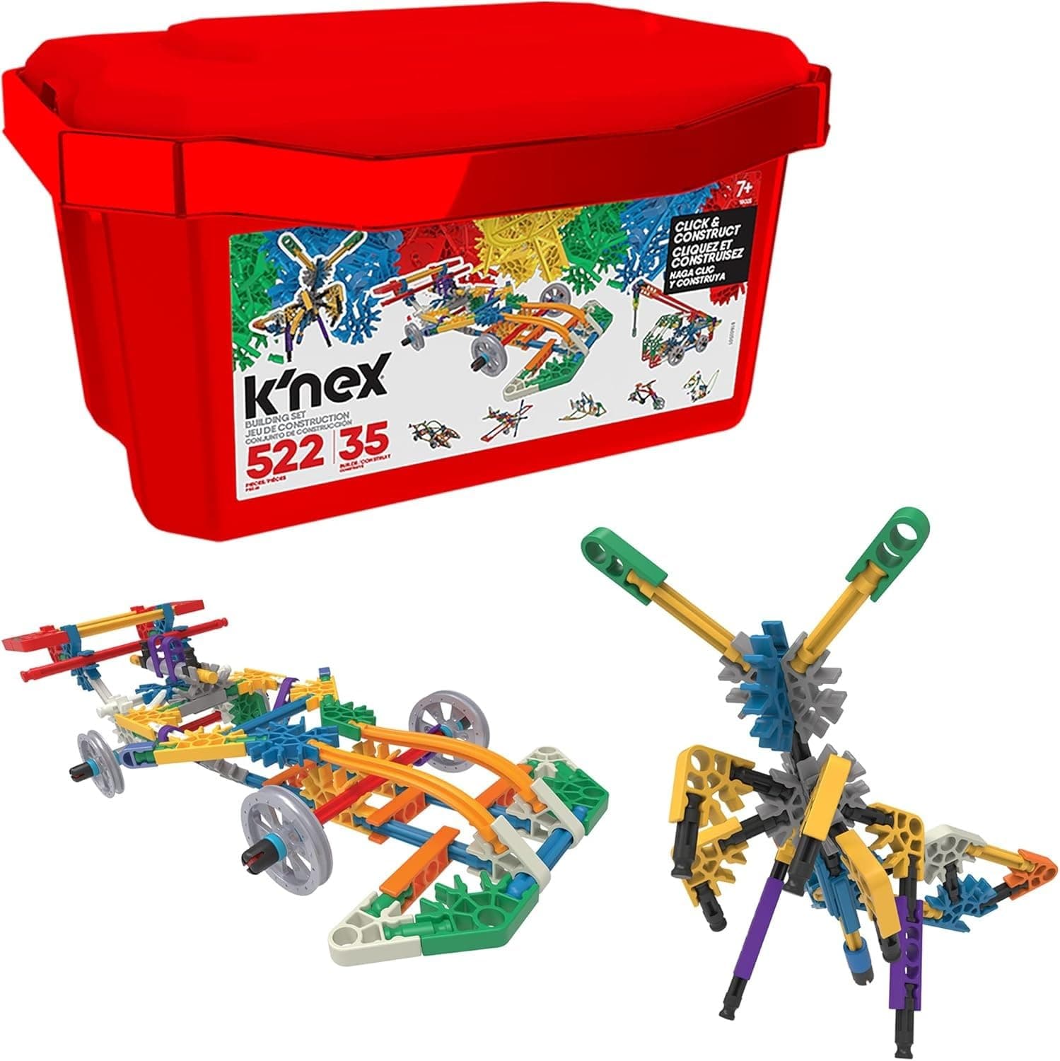 Basic Fun K'NEX 18024/18025 Imagine 35 Model Click and Construct Value Building Set with Storage Tub, Educational Toys for Kids, 522 Piece Stem Learning Kit, Construction Toys for Kids Aged 7+