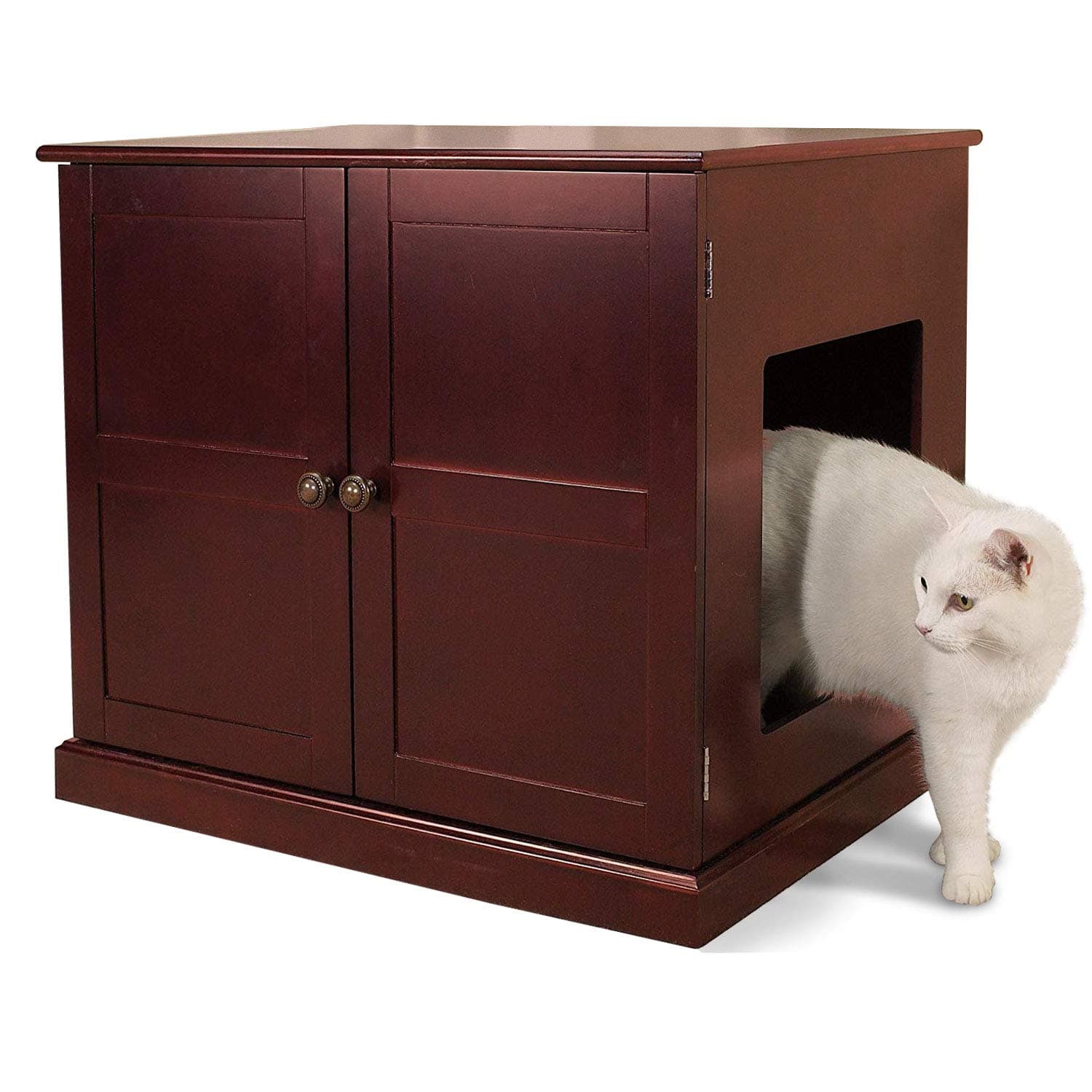 Meow Town Concord Cat Litter Cabinet, Mahogany-Finished Cat Litter Concealer