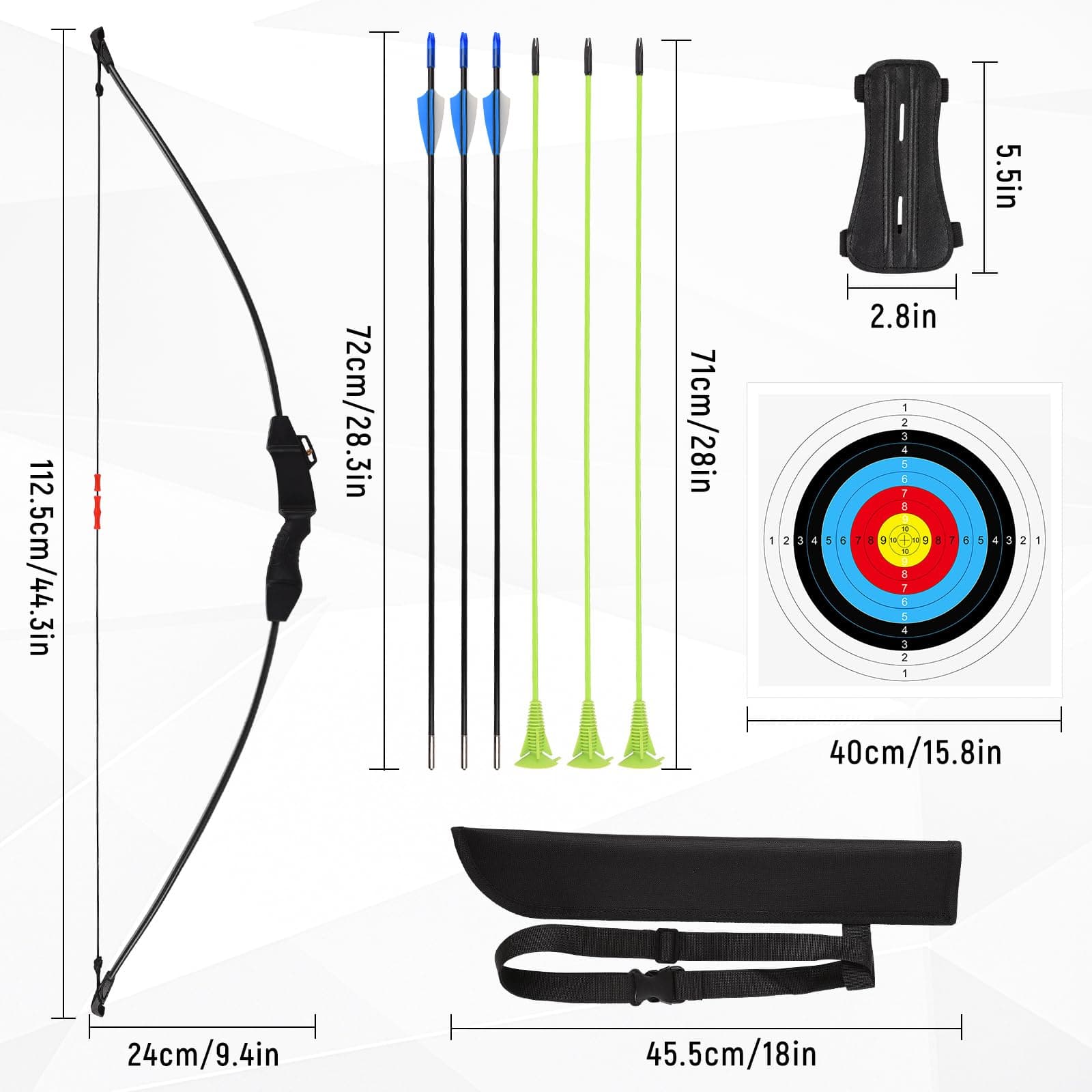 Kids Bow and Arrow Set, 45" Youth Bow and Arrow Archery Set, Bow and Arrow for Kids 8-12 12-14, Longbow Archery Set - Gift for Beginner Archers