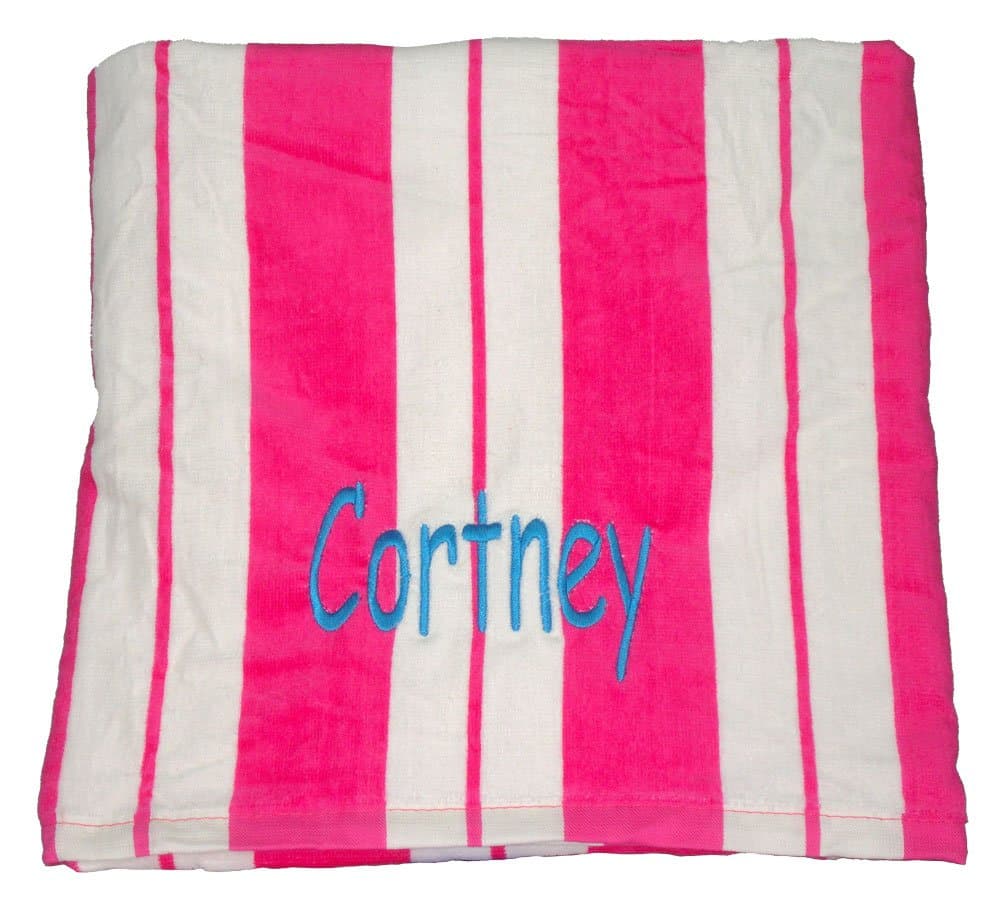 Kute Kiddo Personalized Beach Towel Cotton 30in x 60in (Hot Pink Striped)