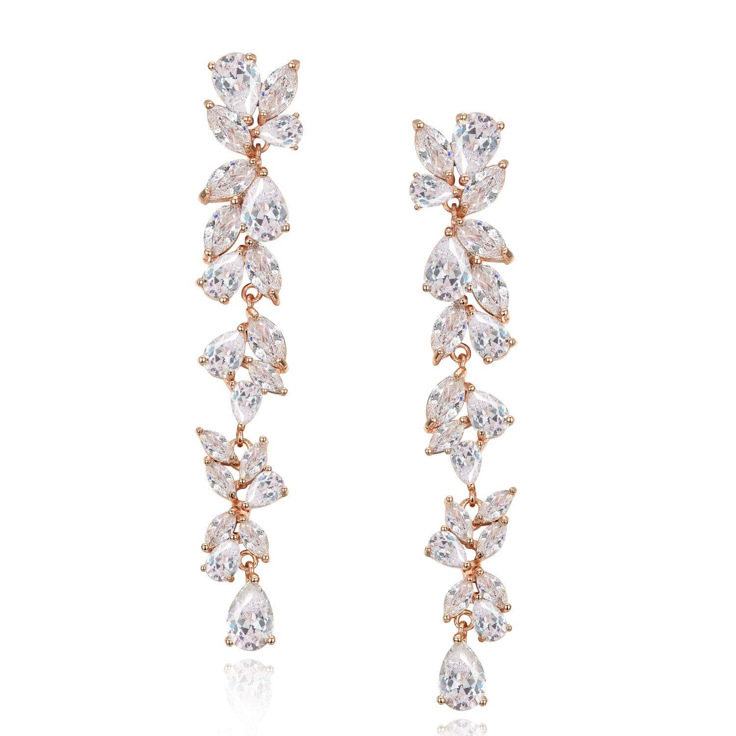 SWEETVCubic Zirconia Bridal Earrings for Women Bride Chandelier Wedding Drop Earrings for Prom or Pageant