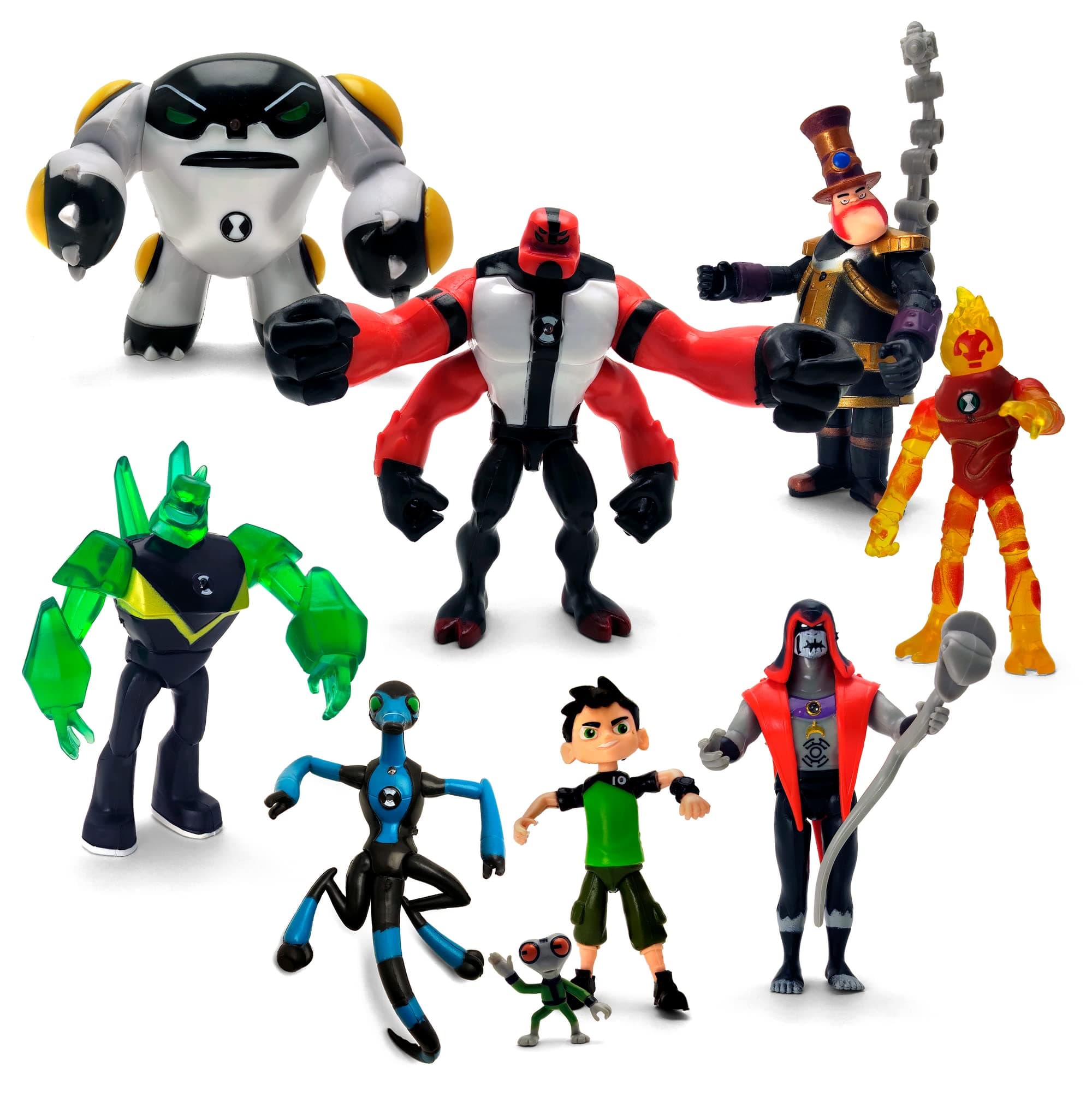 Manya Figures Ben 10 Action Figures BEN10 Toys Set of 9 Ben Tennison Four Arms Gray Matter Kinekeller Diamond Head Hex Steam Smith Cannon Bolt Heat Blast Multicolor