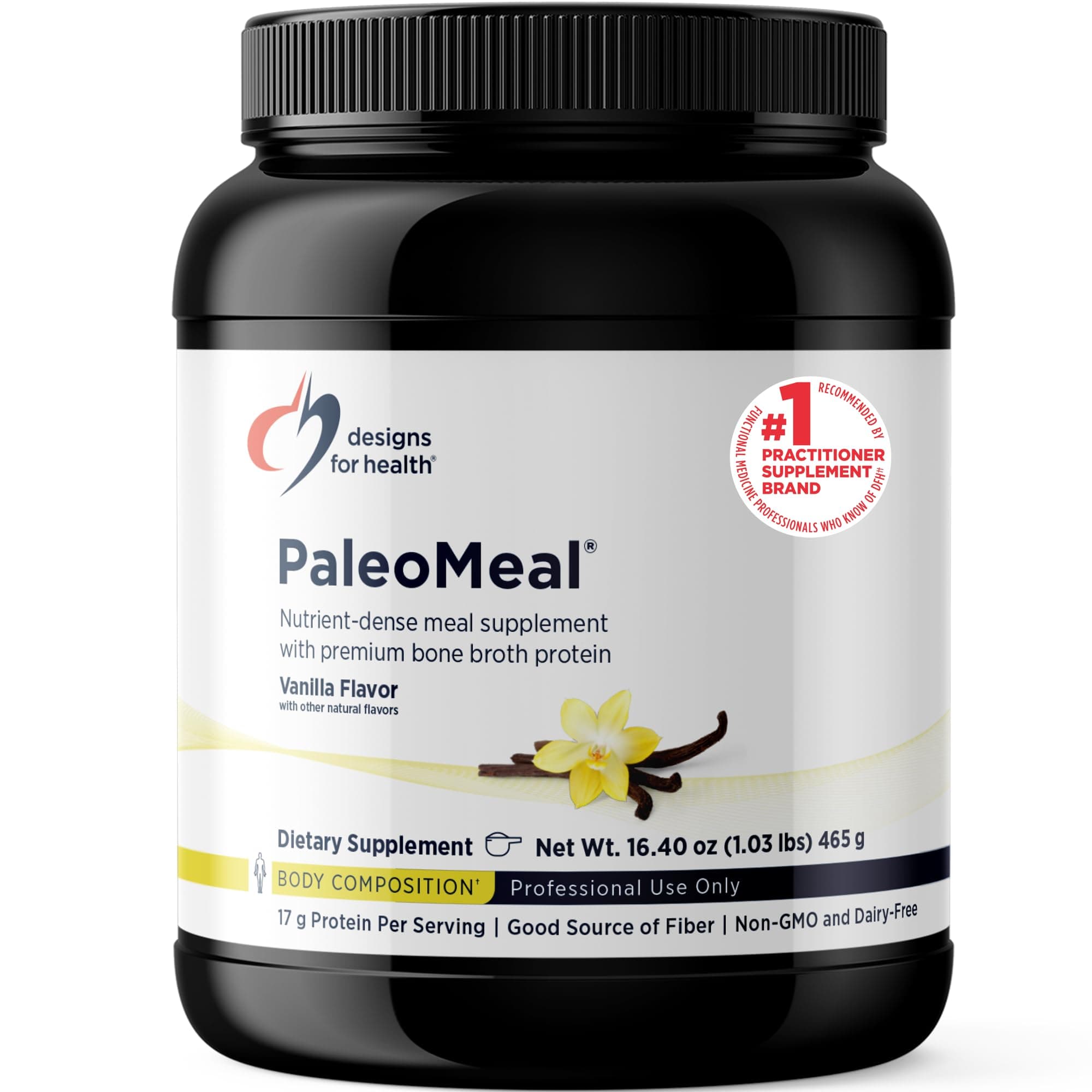 Designs for Health PaleoMeal - Bone Broth Protein Powder with 17g Protein, Meal Replacement Shake Dietary Supplement with Active Folate + Chelated Minerals, Vanilla (15 Servings / 480g)