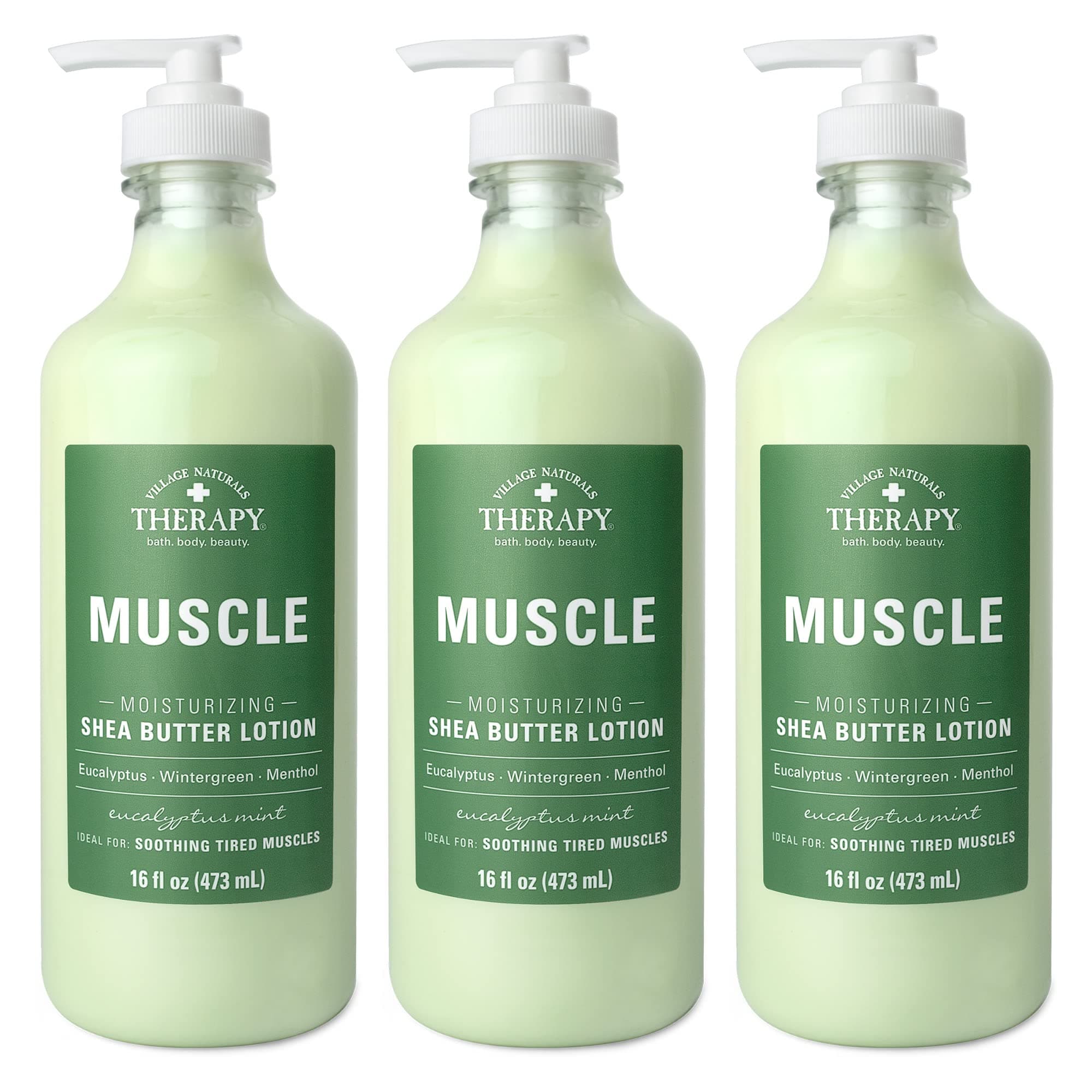 Muscle Shea Butter Lotion, Eucalyptus Mint Scent, 16 fl oz, Pack of 3