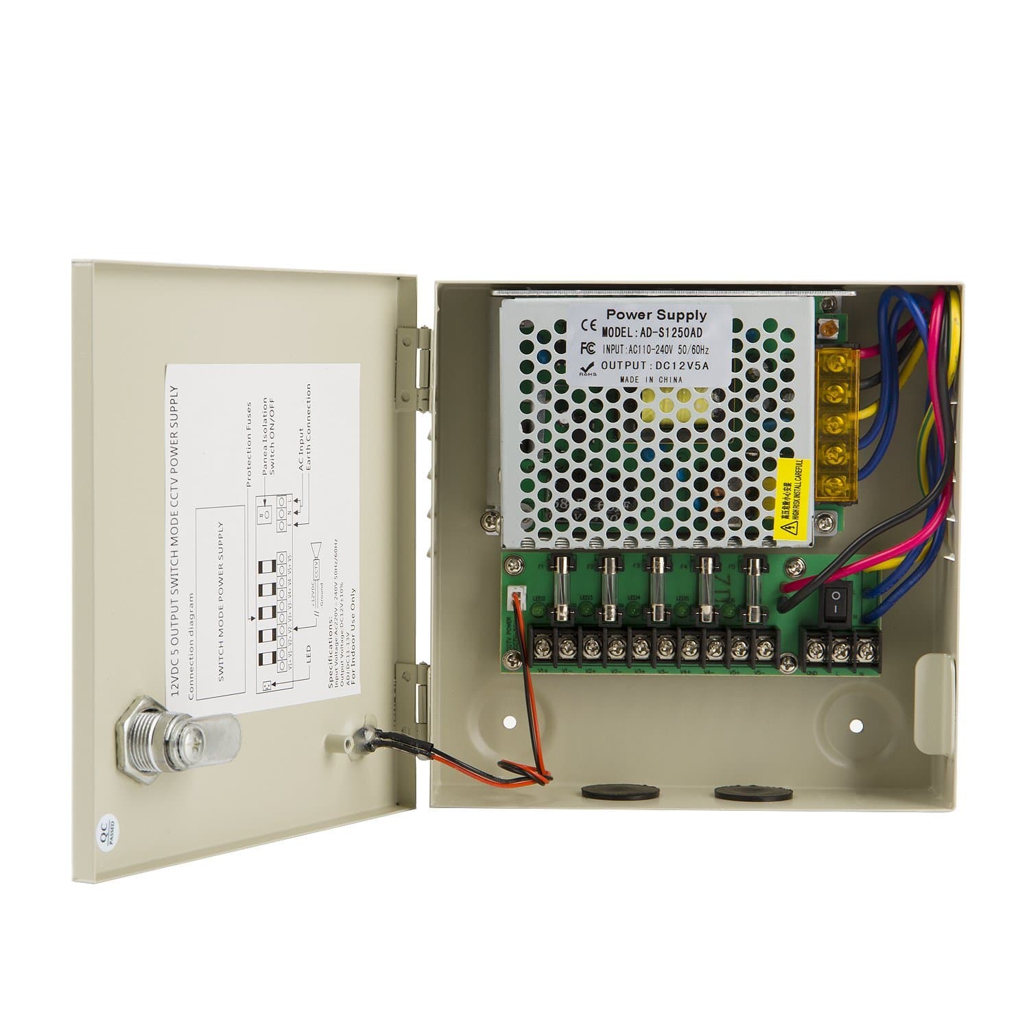 Lapetus 4 Channel Port Output 12V5A DC CCTV PTC Fuse Distributed Power Supply Box for Security Cameras