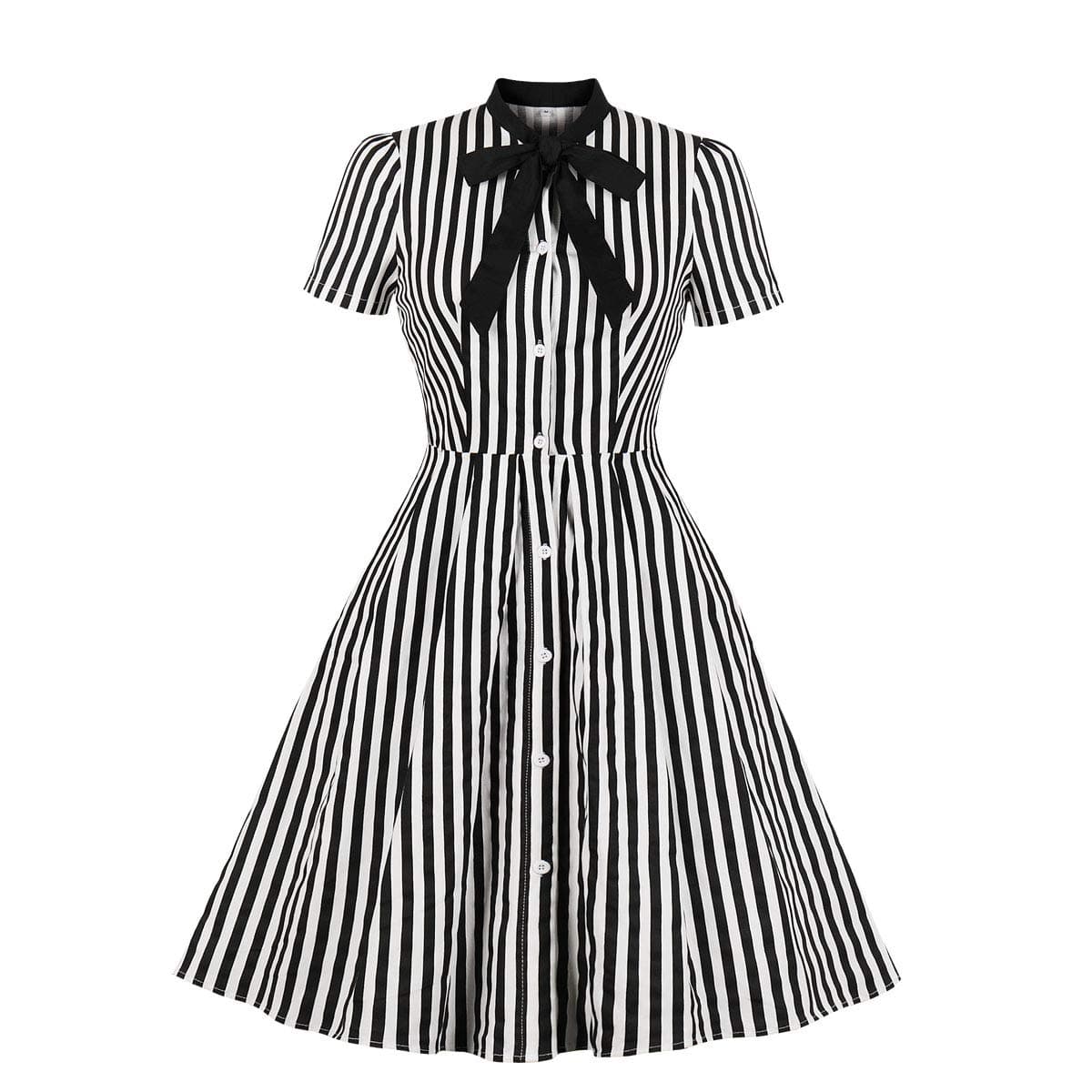 Women's Tie Button up Stripes Halloween Costume Gothic Vintage Dress