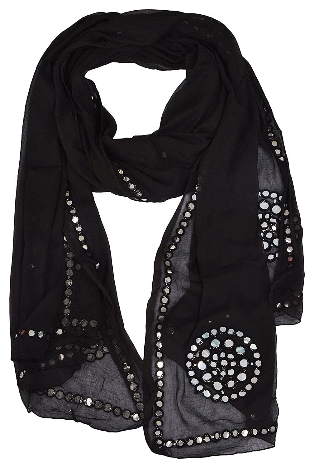 YOUTHQUAKEPlastic Mirror Work Embroidered Chiffon Dupatta for Women & Girls