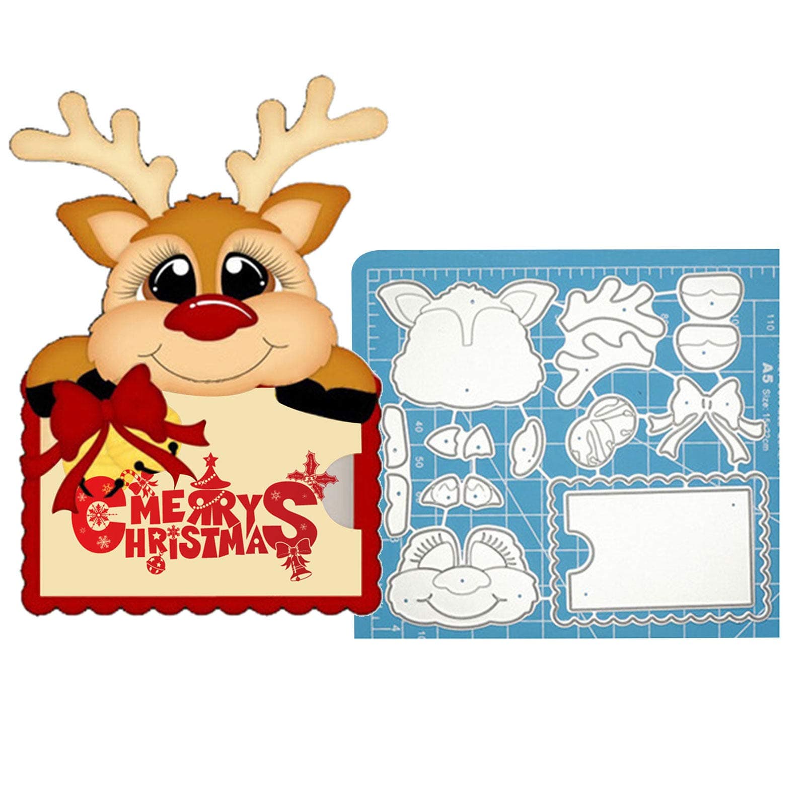 Christmas Card Making Supplies, Xmas Elk Cutting Dies Kid Gift DIY Scrapbook Emboss Tool Paper Card Craft Mold - Silver