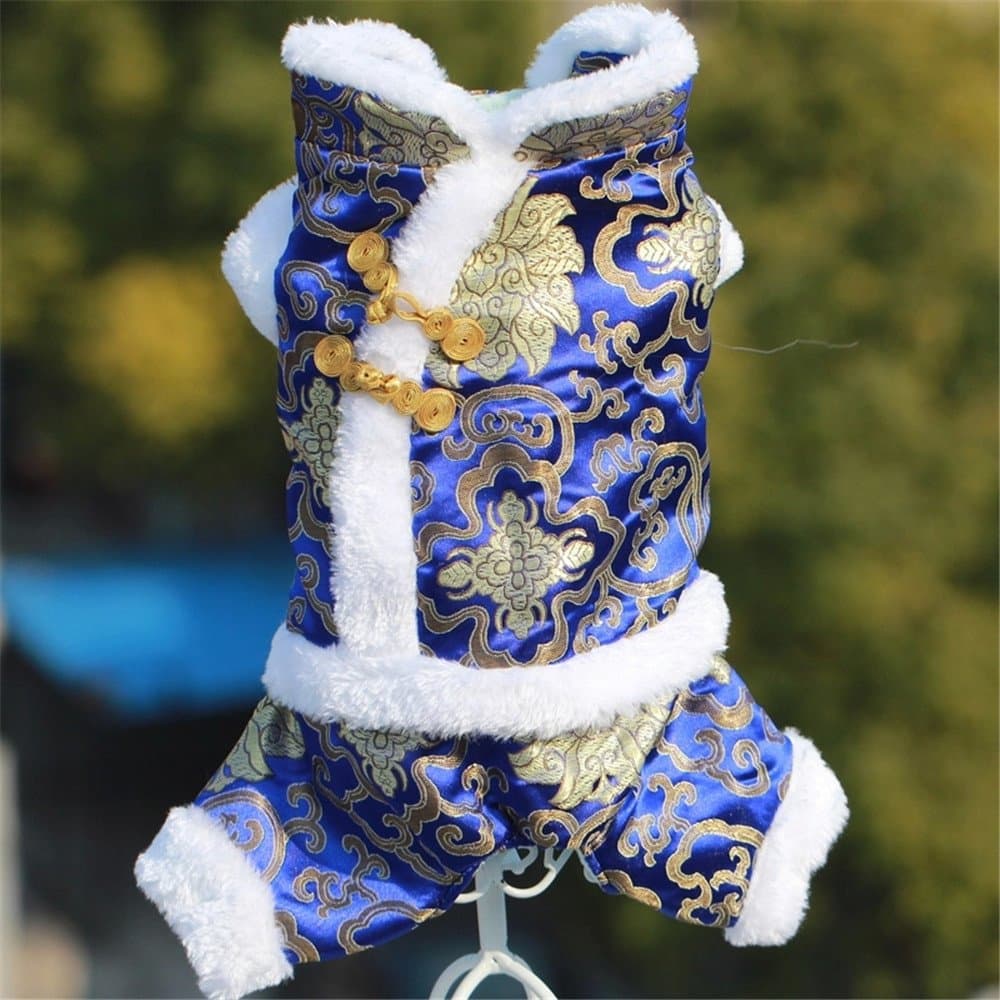 Chiqpets Warm Winter Dog Clothes Fashion Tang Suit Pet Clothing Yorkshire Poodle Chihuahua (Blue, XL)