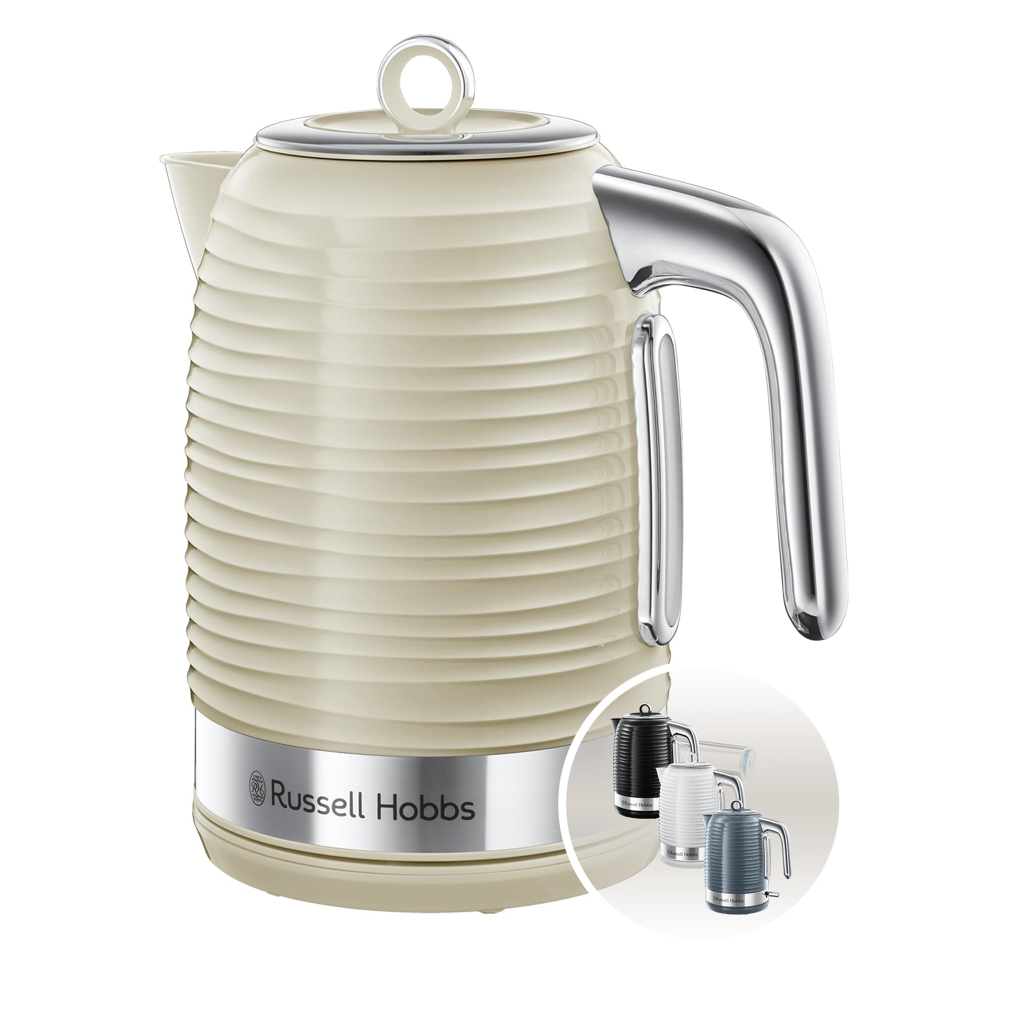 Inspire Electric 1.7L Cordless Kettle (Fast Boil 3KW, Cream premium textured plastic, high gloss finish, Removable washable anti-scale filter, Pull off lid, Perfect pour spout) 24364