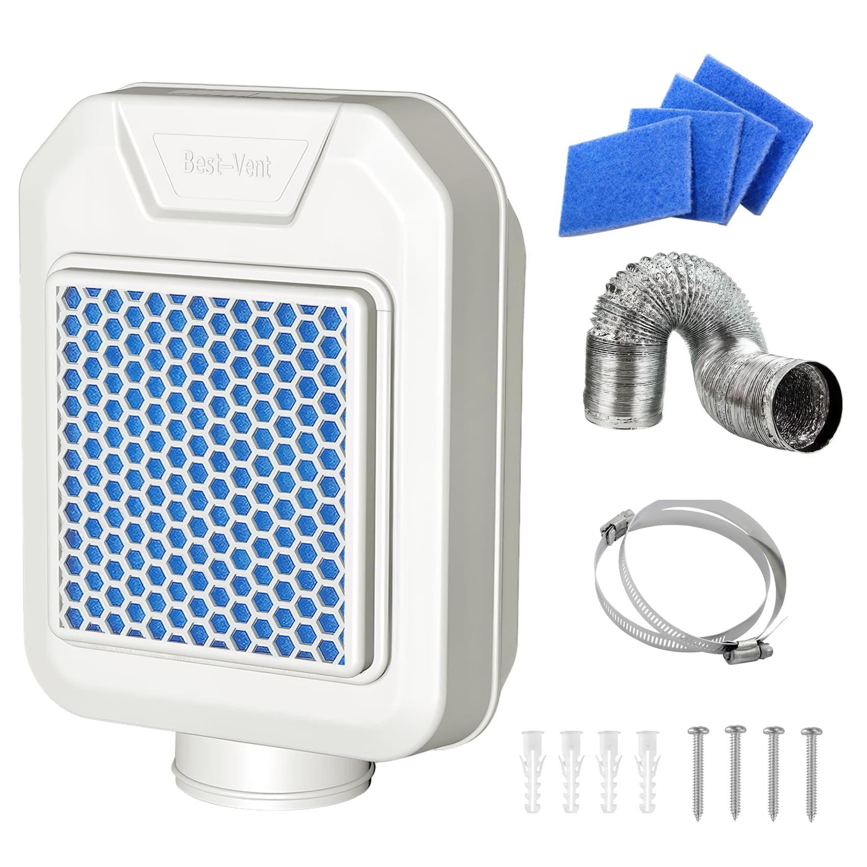 Best Vent Indoor Dryer Vent, Upgrade Dryer Vent with Flap for Electric Dryer, Stainless Steel Screen Filter, Polyester Filter, Indoor Dryer Vent Kit Come with 4 Polyester Filters and 8FT Vent Hose