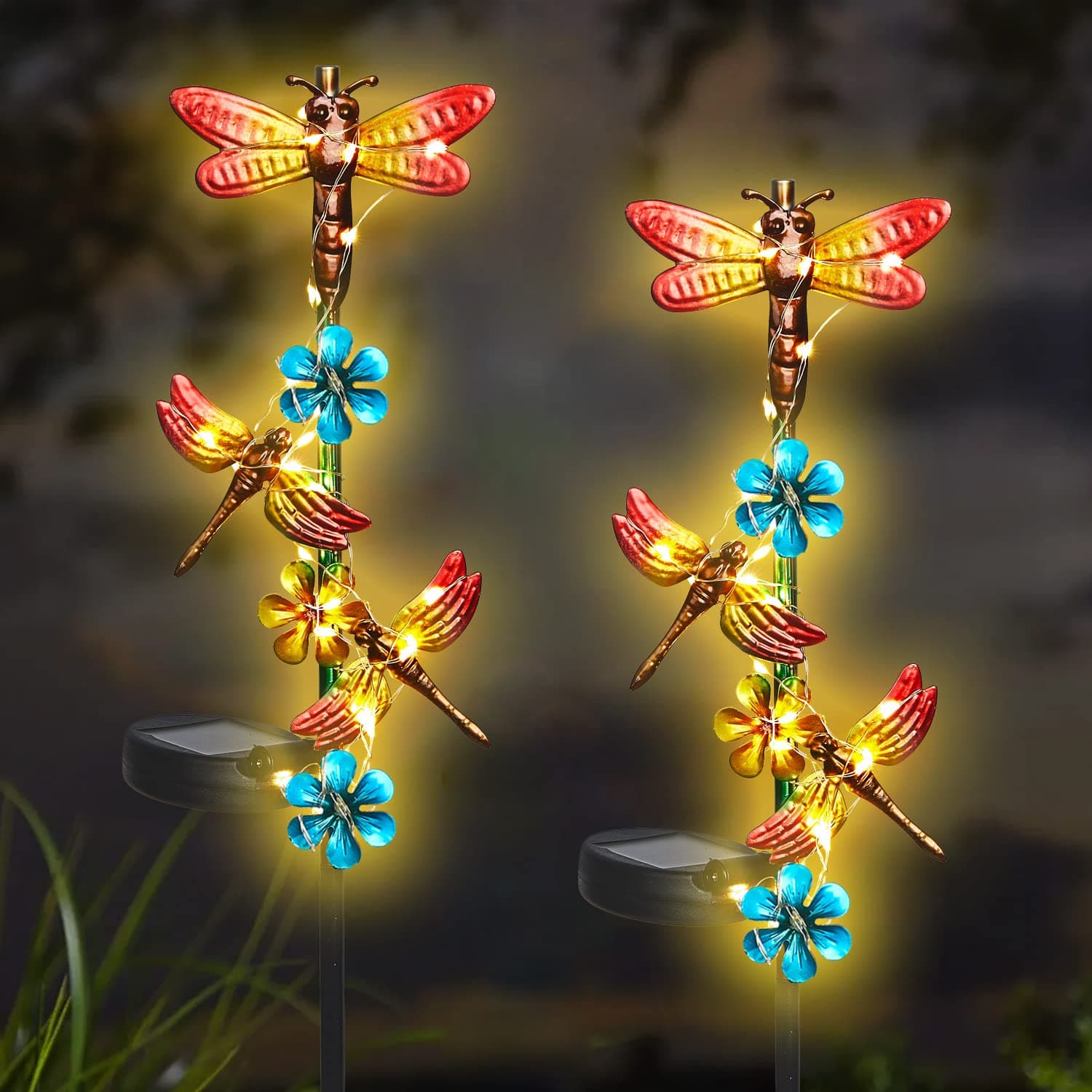 NAN ZAI NAN FANG Solar Garden Lights 2 Pack Outdoor Dragonfly Garden Decor Waterproof Dragonfly Solar Stake Lights for Garden,Lawn,Patio or Courtyard