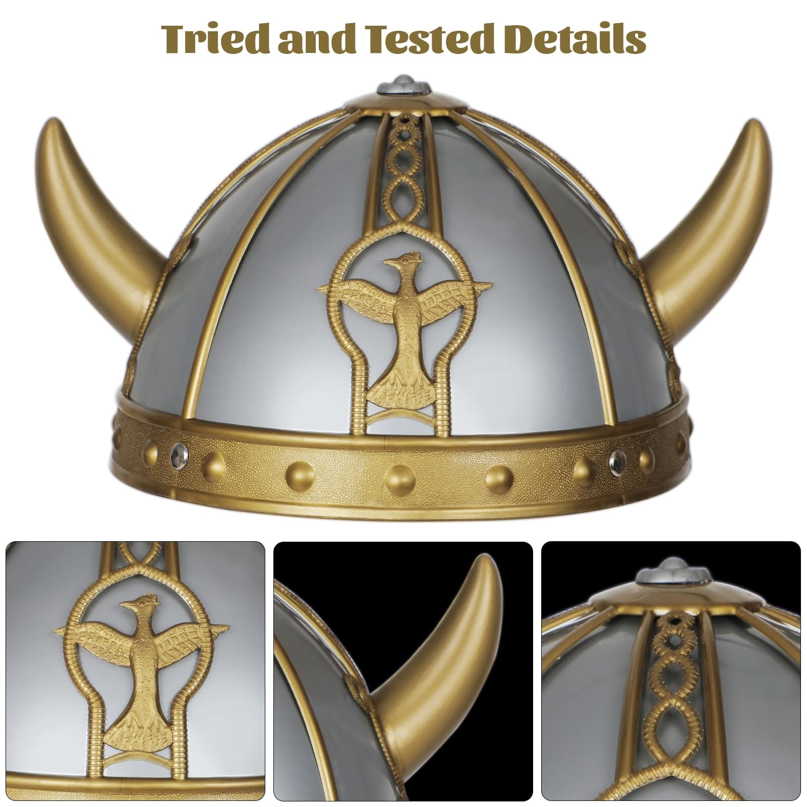 Viking Helmet with Horns for Adult,Plastic Norse Barbarian Warrior Hat Medieval Viking Costume,Halloween Hat (Eagle)