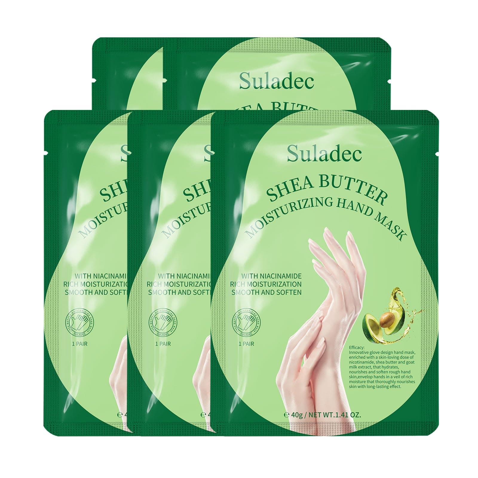 SULADEC Avocado Hands Moisturizing Gloves (5 Pack), Hand Skin Mask Soft Smooth Touch Hand Men Women (Goat Milk)