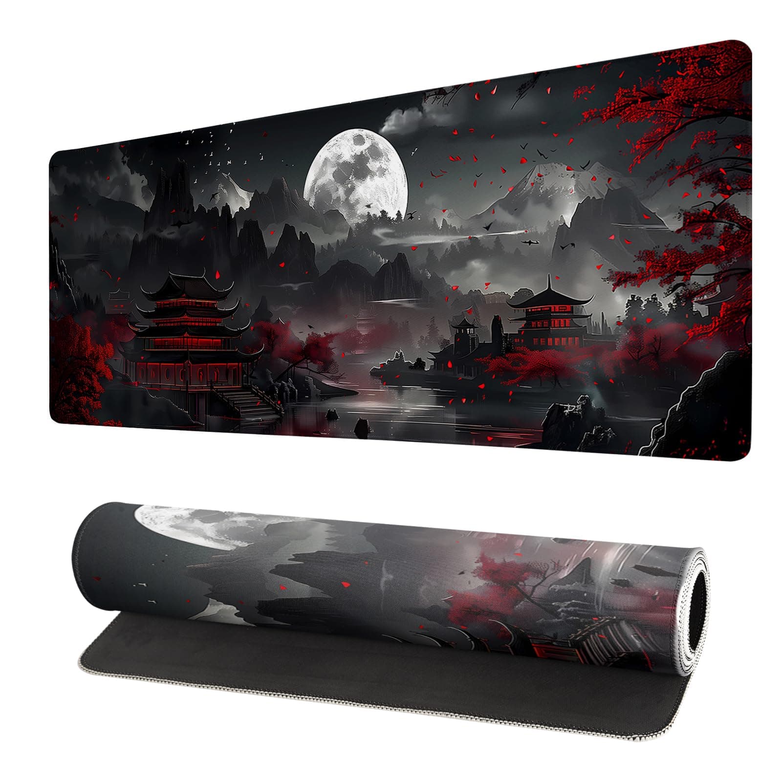 Extended Gaming Mouse Pad, Large Desk Mat XL Anime Mouse Pad Waterproof with Stitched Edges, Non-Slip Desktop Pad for Home and Office, Level Up Your 31.5x11.8 Inch (Night Lake)