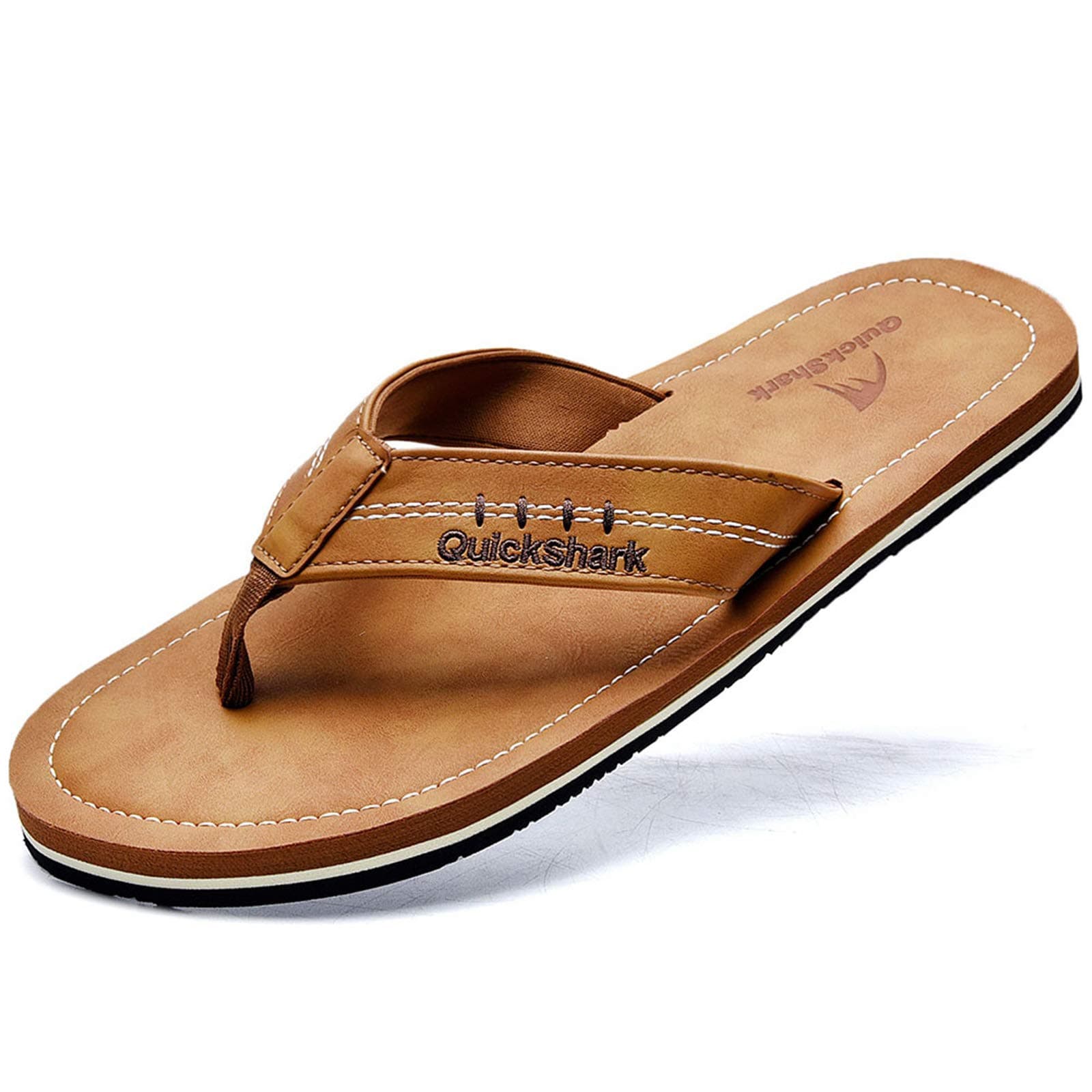 Mens Flip Flops Leather Thong Sandals Arch Support Beach Slippers