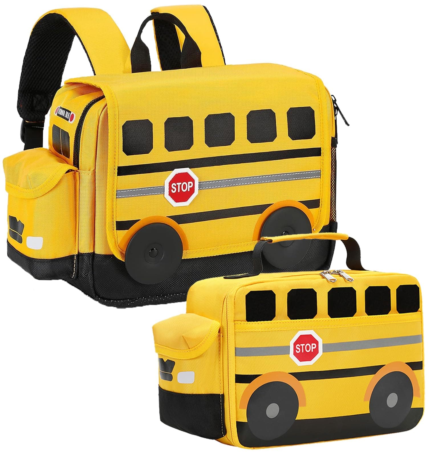 Toddler Backpack Boy Preschool School Bus Bookbag Kindergarten 3D Daycare Bags with Insulation Lunch Box