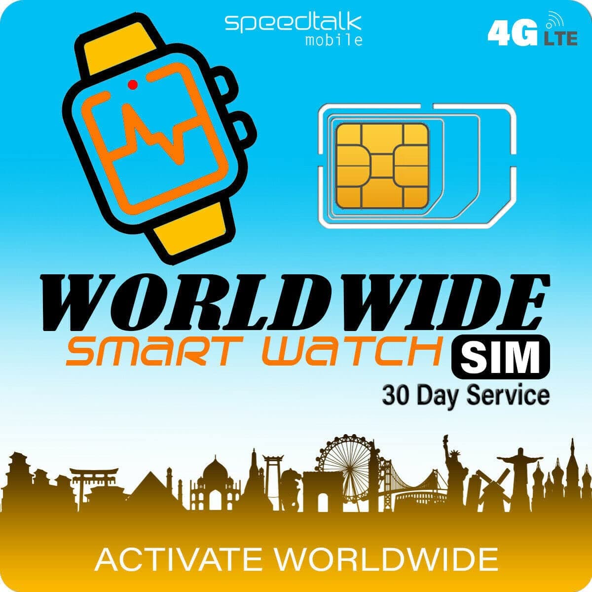 SpeedTalk MobileKids Smart Watch SIM Card 2₵/Minute Talk, 2₵/SMS Text, 2₵/MB Data | Compatible with 5G 4G LTE Senior Smartwatches & Wearables with Canada Mexico Roaming | No Contract 30 Days Service