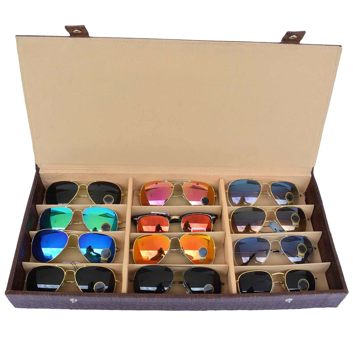Sunglass Case,12 Pcs Compartment(Brown)