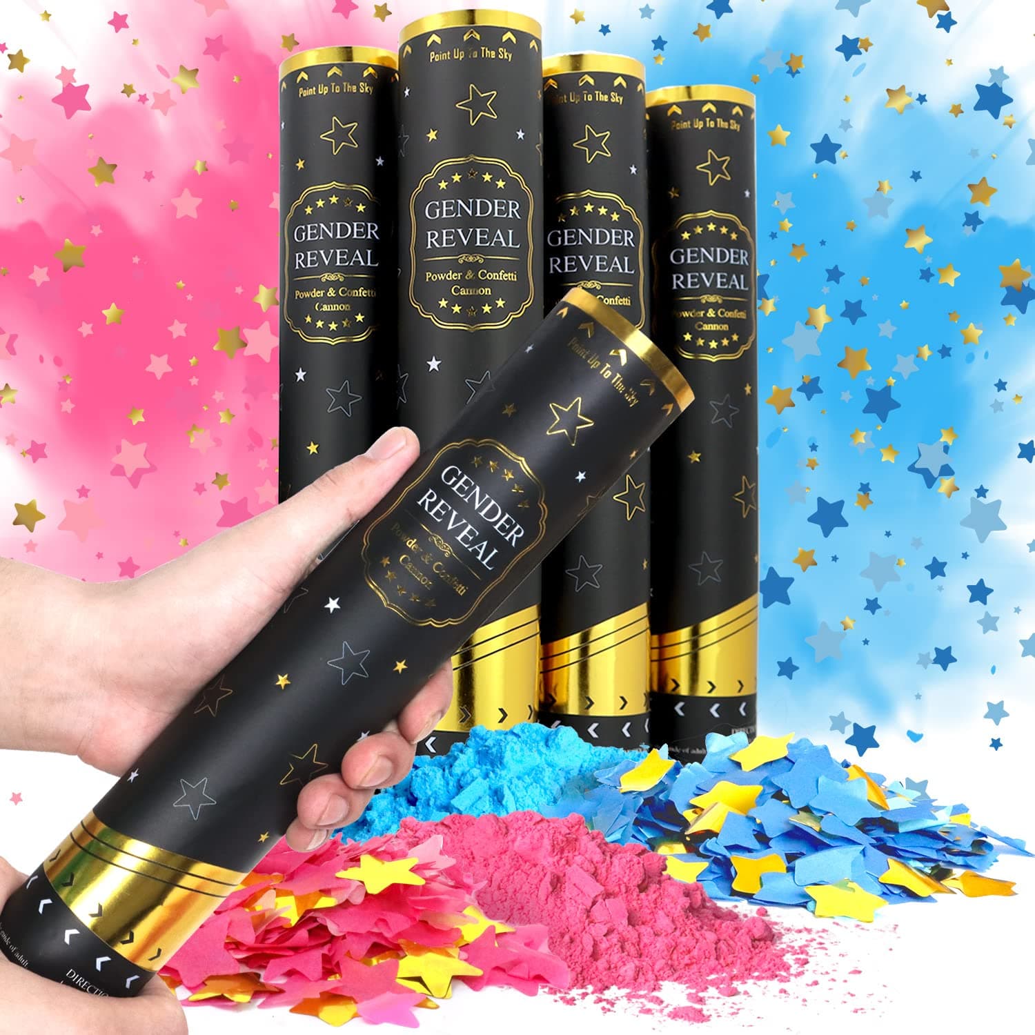 HebolandGender Reveal Smoke Confetti Cannon, 4 Pack 2 Blue 2 Pink Boy or Girl Poppers, Filled with Safe Powder Smoke and Biodegradable Confetti Party Ideas