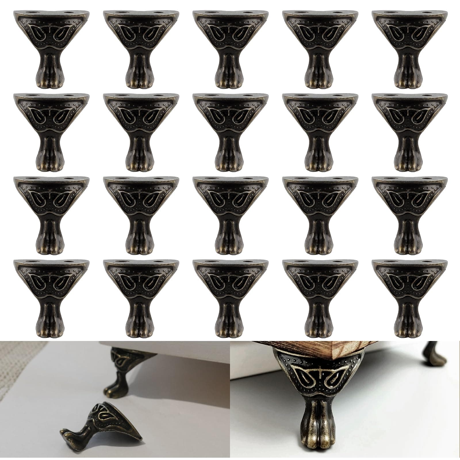 VinBee 20pcs Antique Brass Box Legs Silver Box Legs Feet Corner Protector Decorative Jewelry Box Feet Jewelry Gift Box Wood Case Vintage 1.1x1.06inch (Bronze)